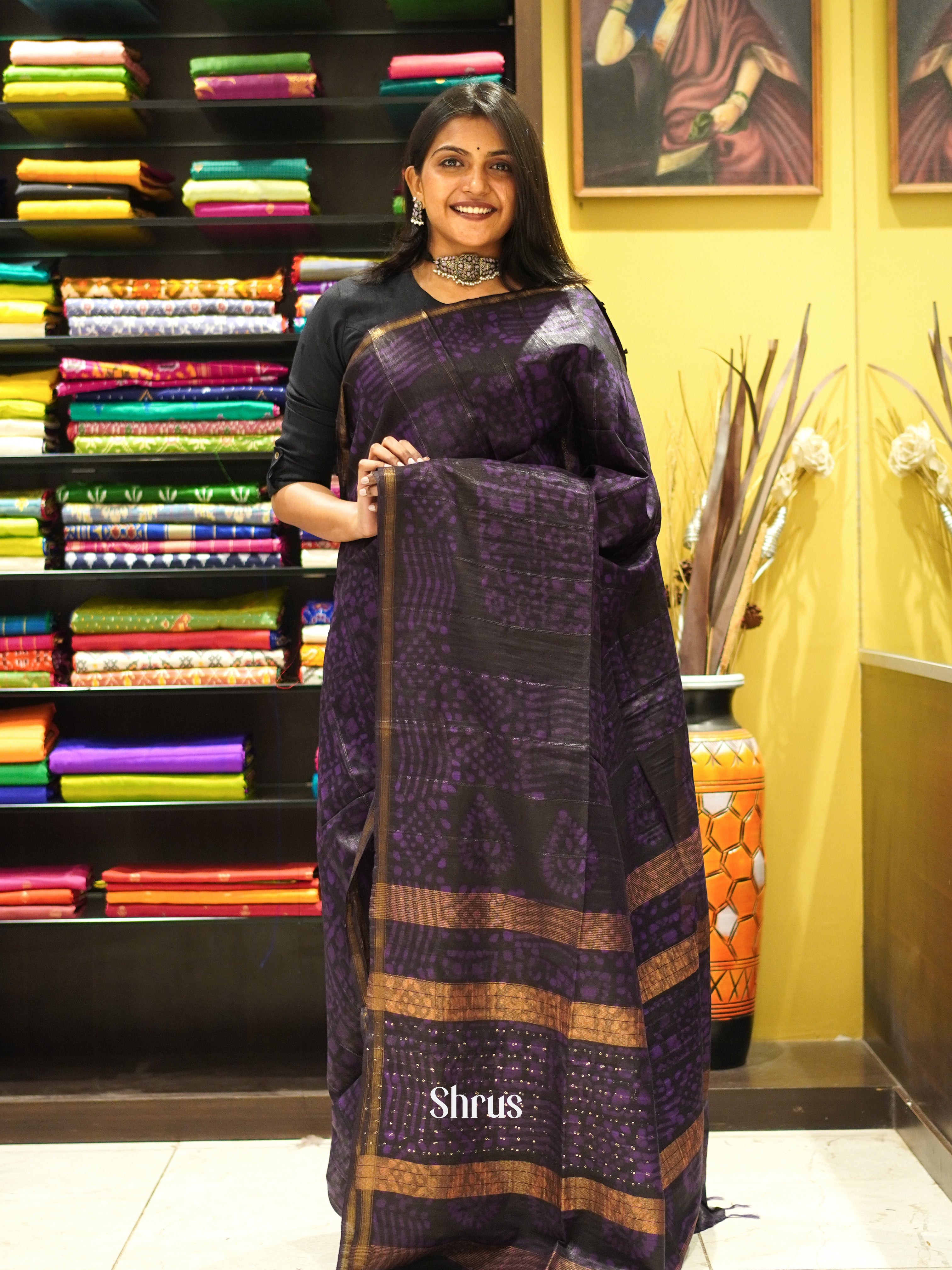 Black & Purple - Bhatik Saree - Shop on ShrusEternity.com