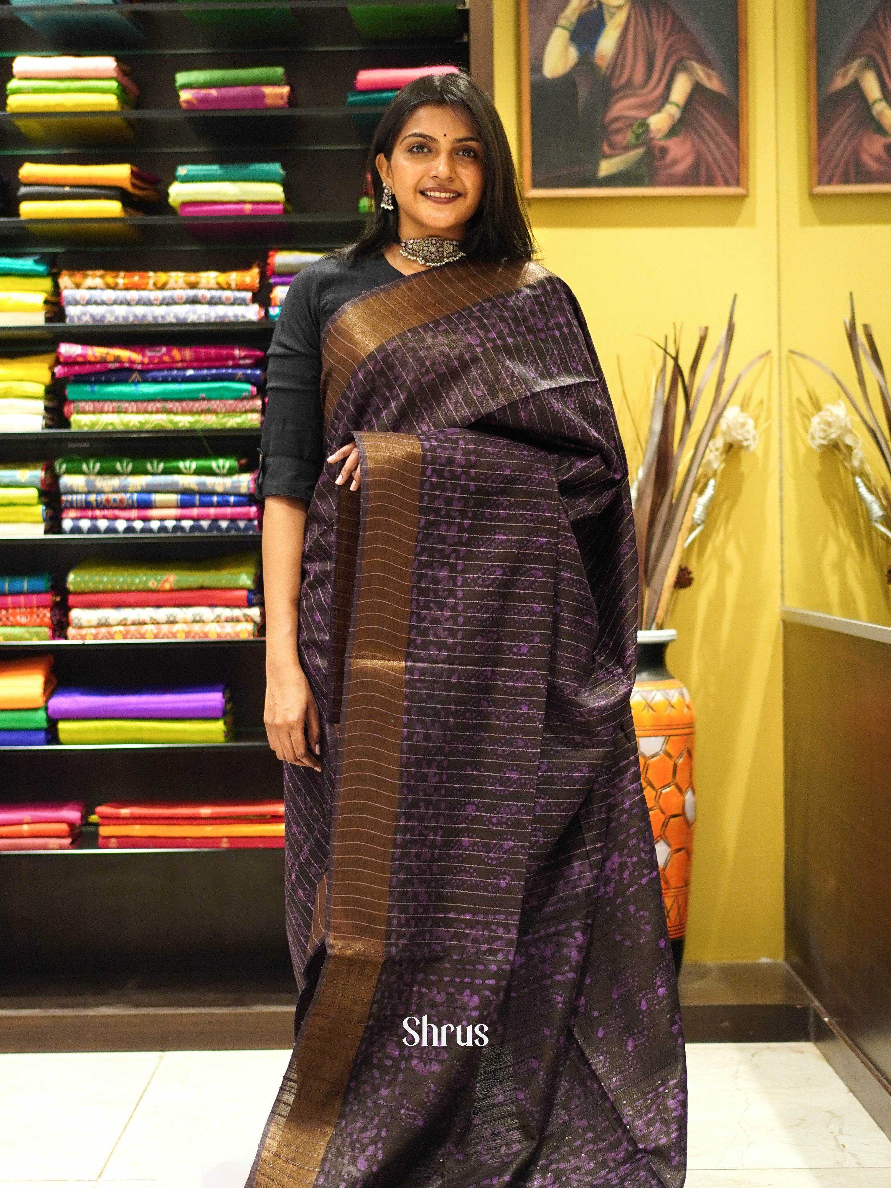 Black & Purple - Bhatik Saree - Shop on ShrusEternity.com