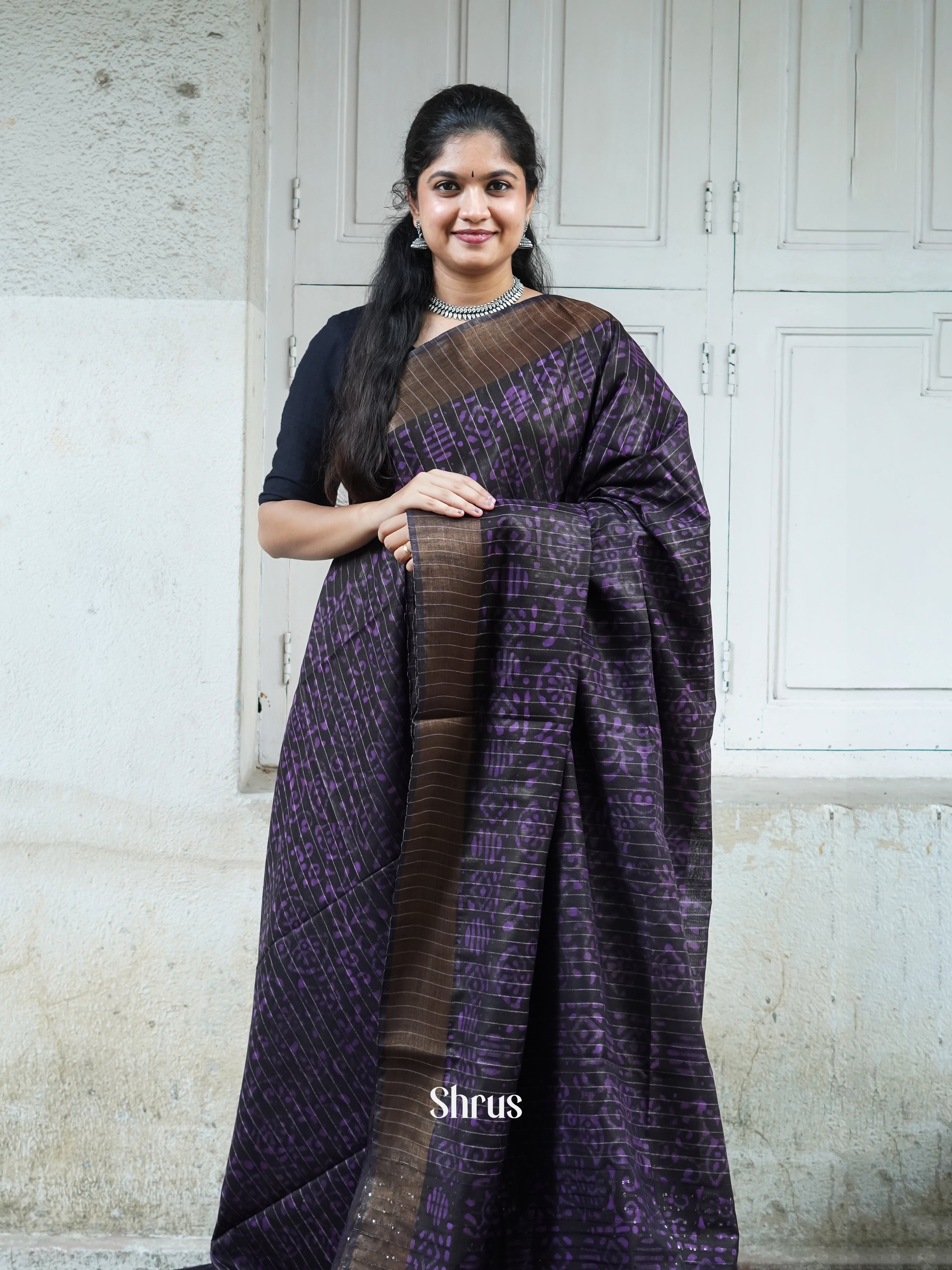 Black & Purple - Bhatik Saree - Shop on ShrusEternity.com