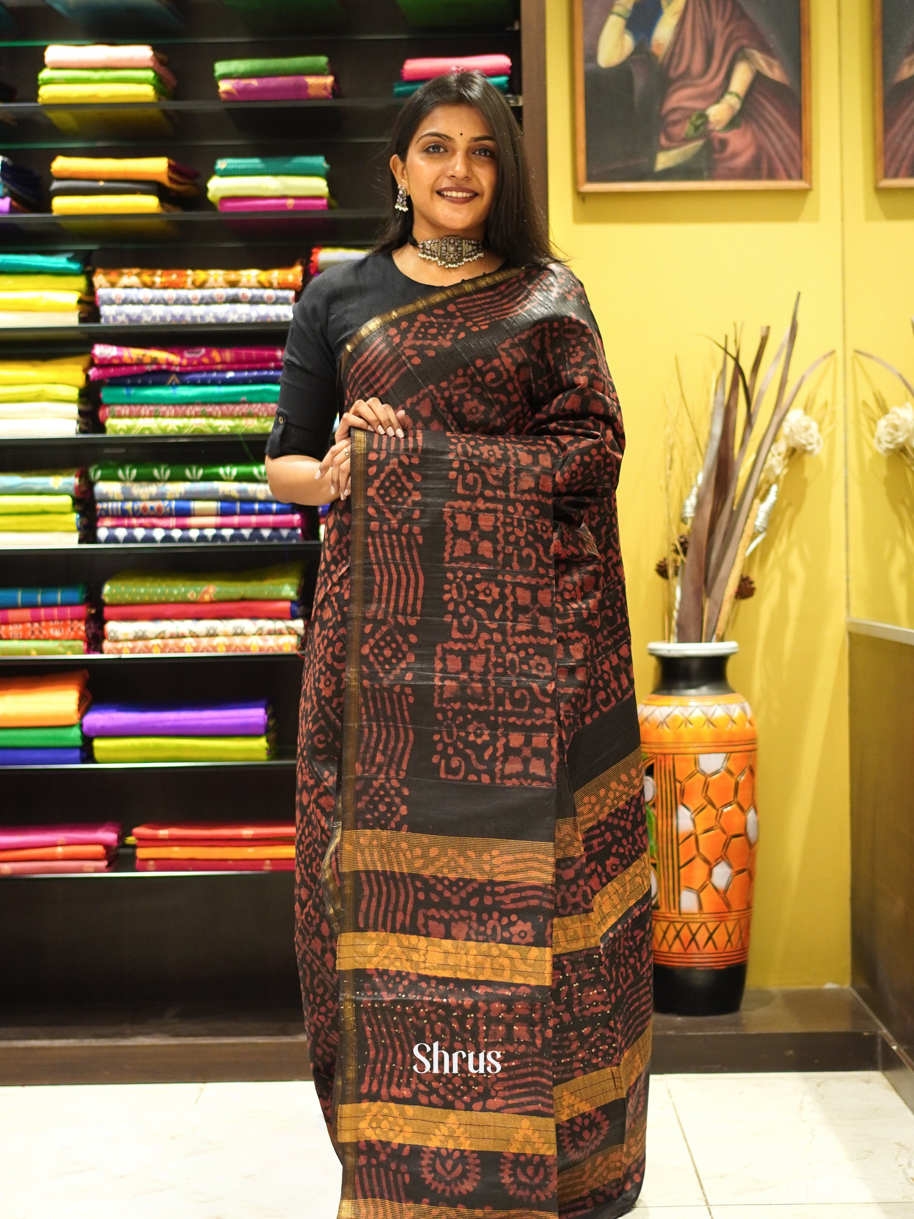 Black & Orange - Bhatik Saree - Shop on ShrusEternity.com