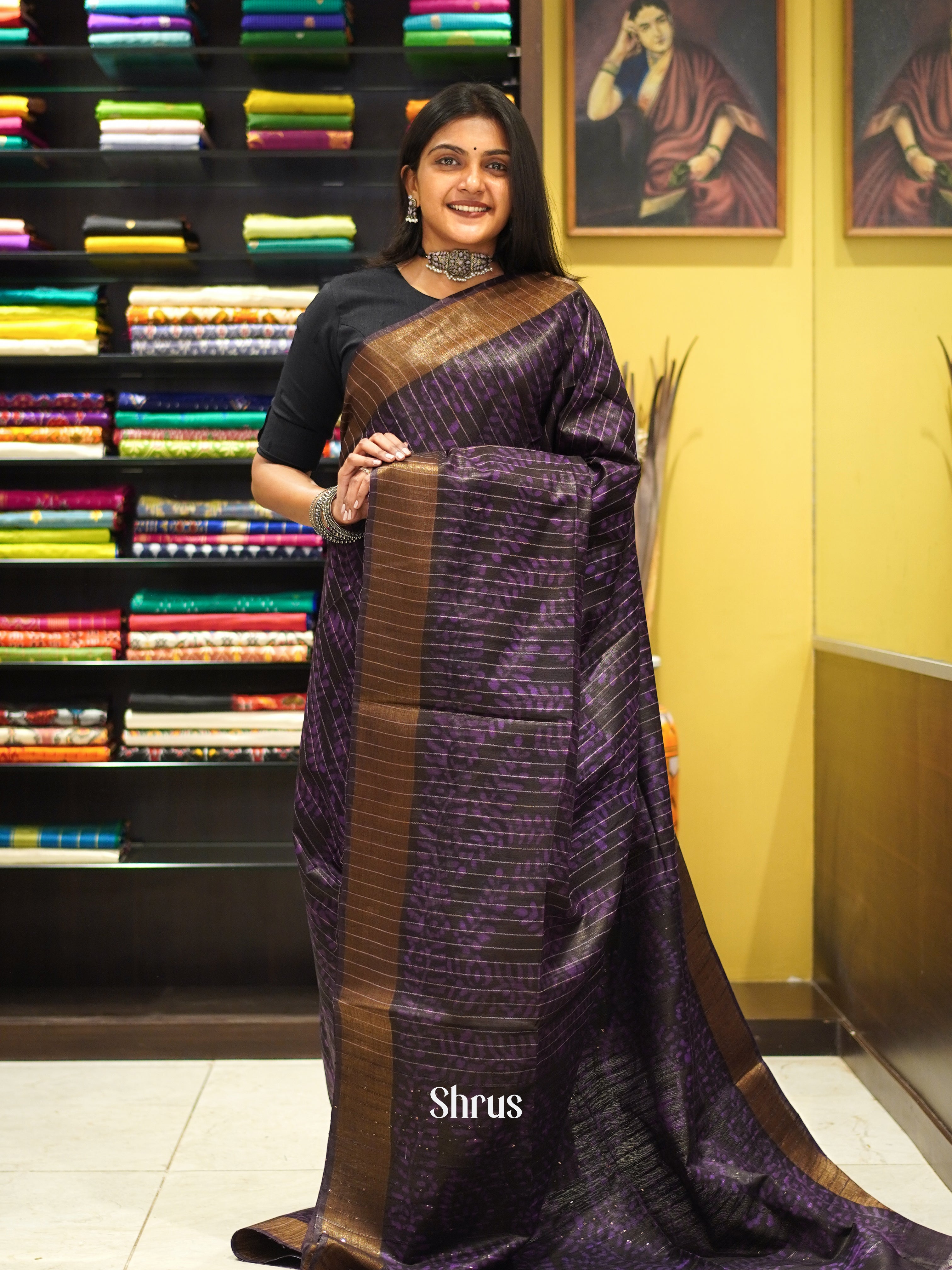 Black & Purple - Bhatik Saree - Shop on ShrusEternity.com