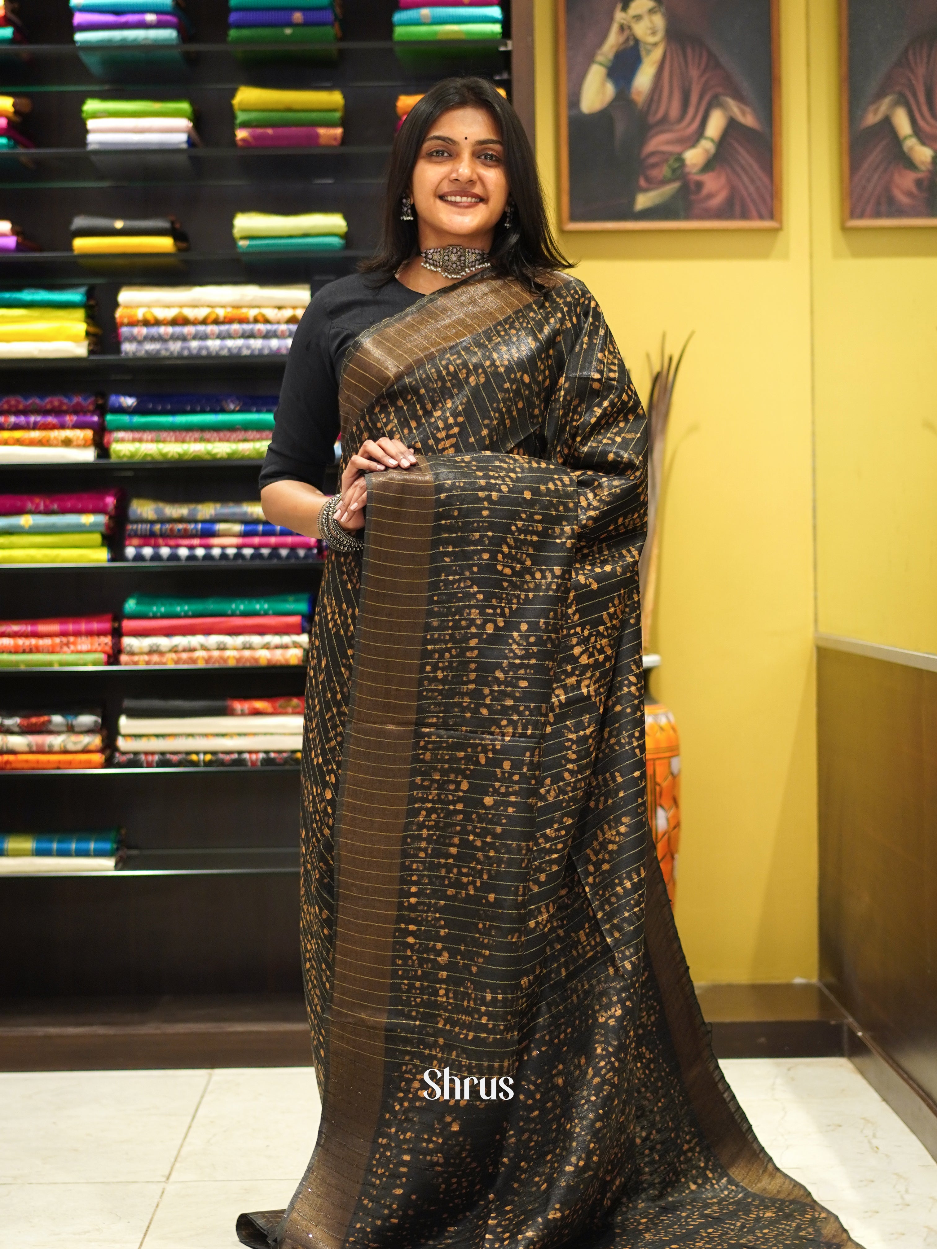 Black & Mustard - Bhatik Saree - Shop on ShrusEternity.com