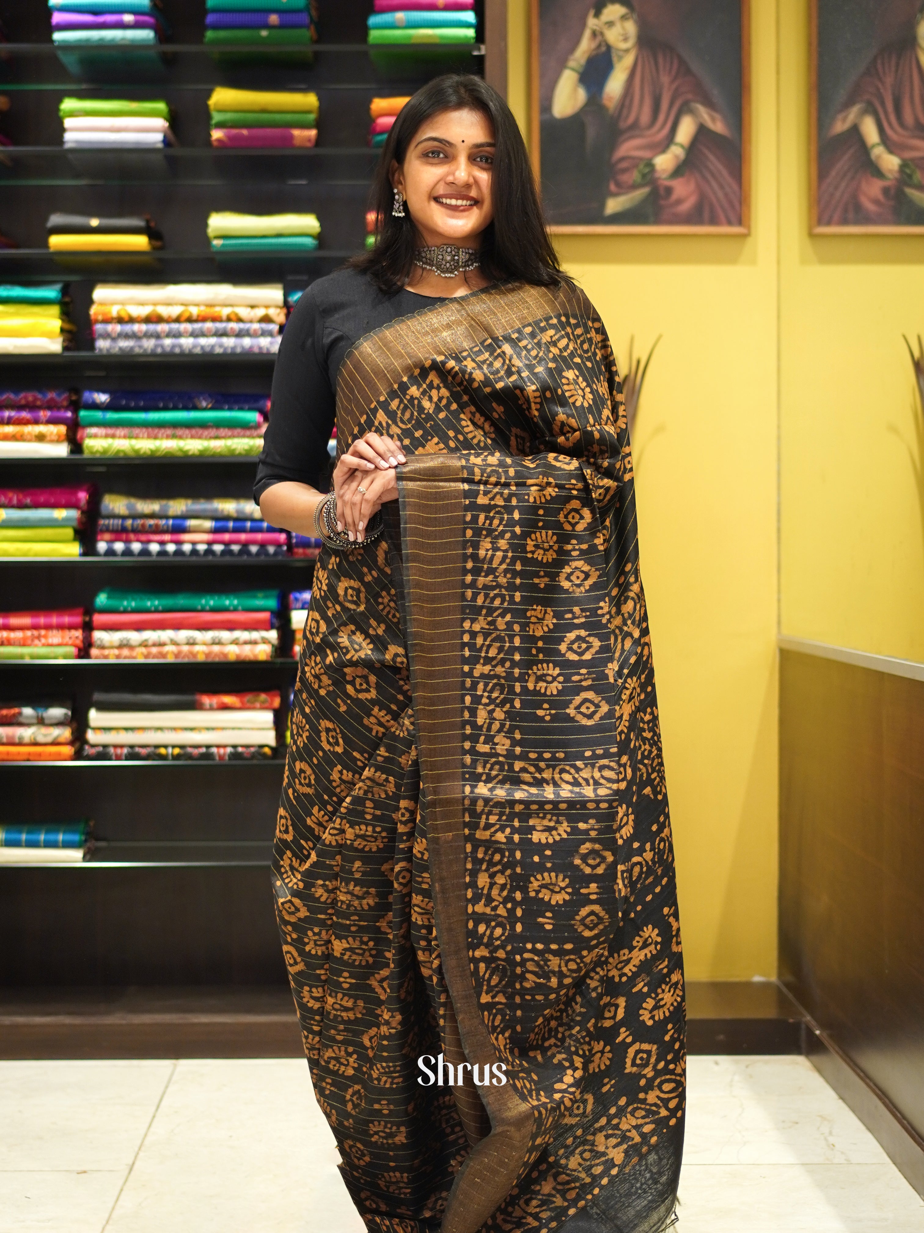 Black & Mustard - Bhatik Saree - Shop on ShrusEternity.com