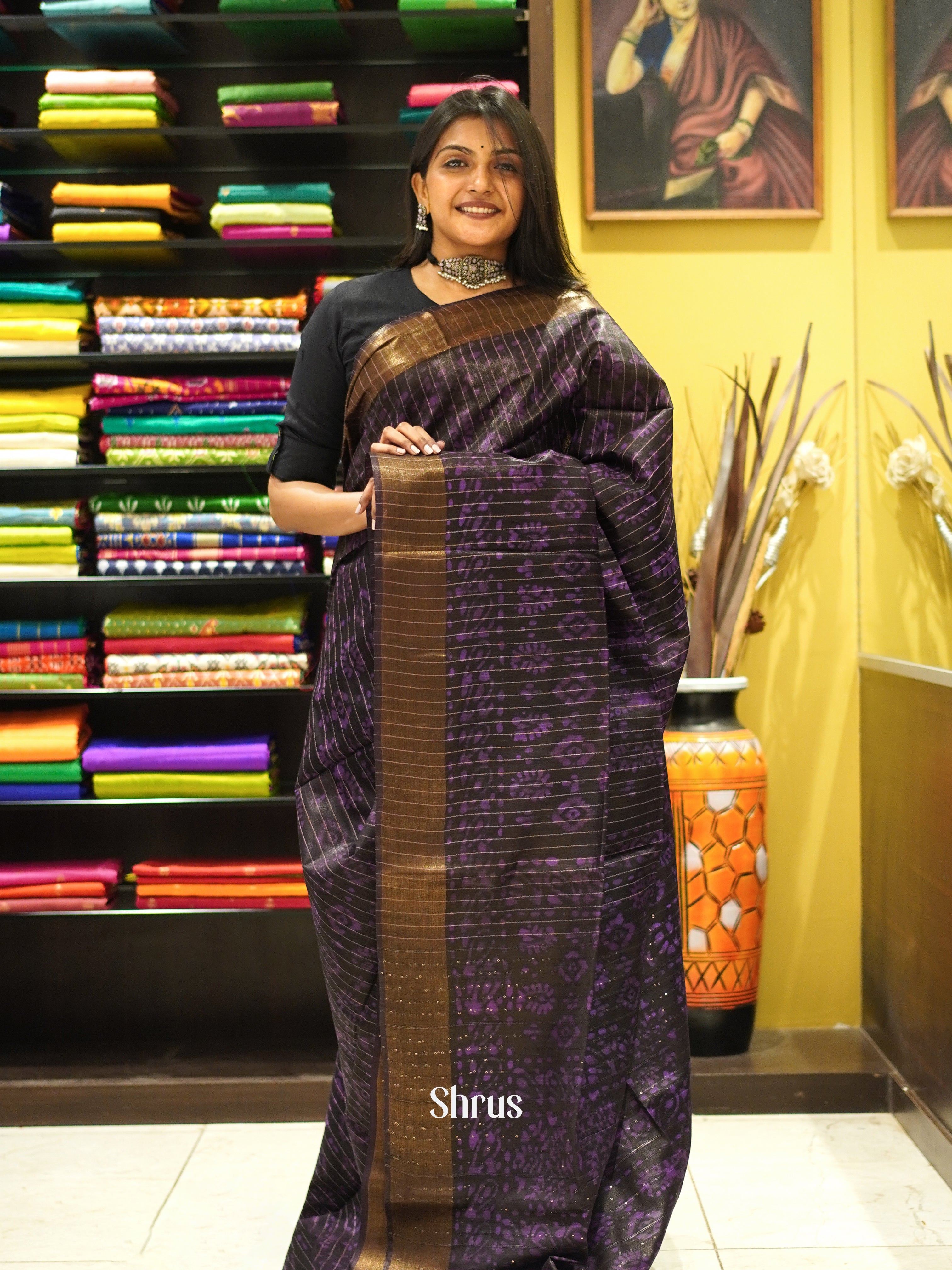 Black & Purple - Bhatik Saree - Shop on ShrusEternity.com