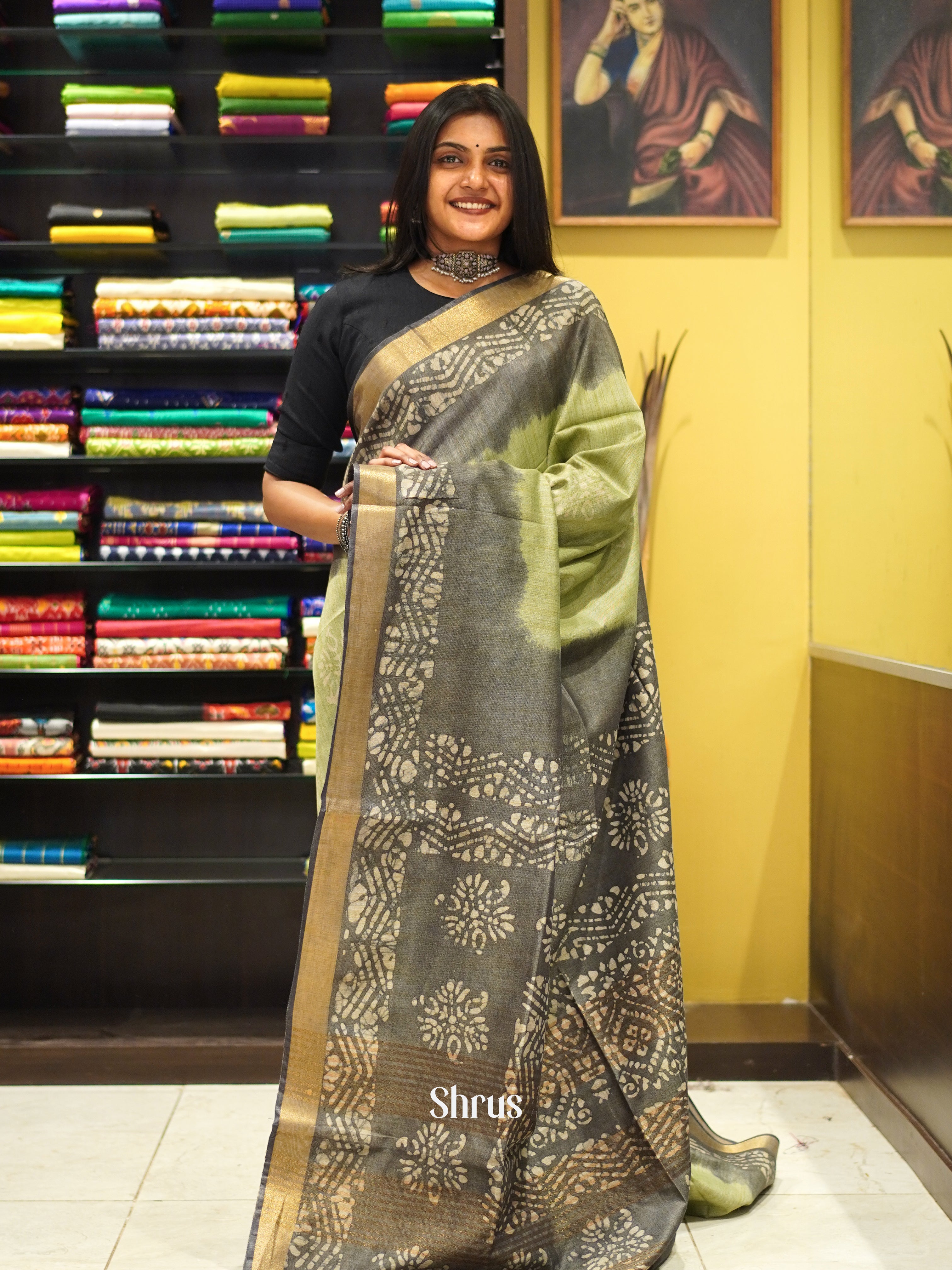 Green & Grey - Bhatik Saree - Shop on ShrusEternity.com