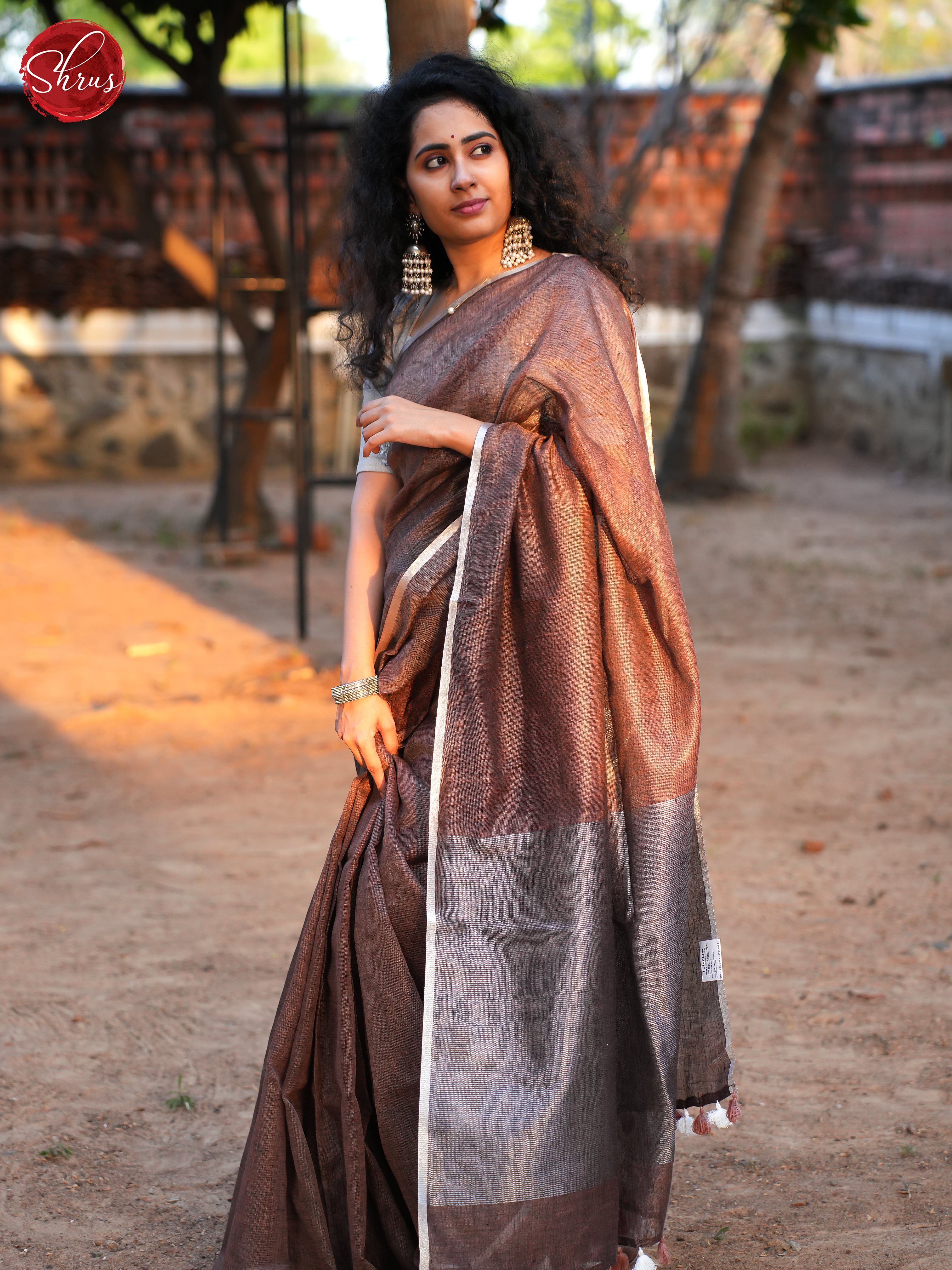 Brown(Single Tone) - Linen Saree - Shop on ShrusEternity.com