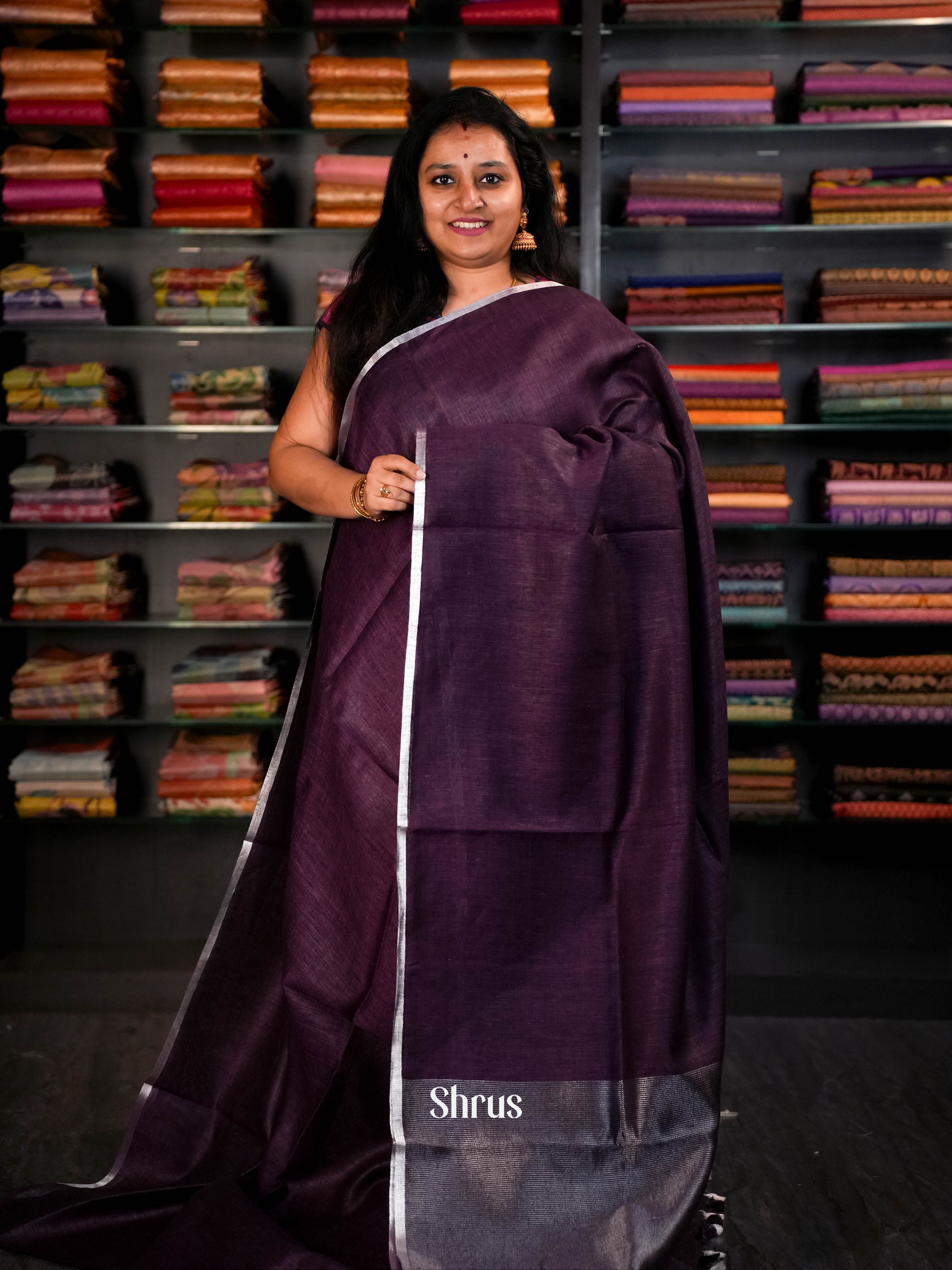 Dark Purple - Linen Saree Saree