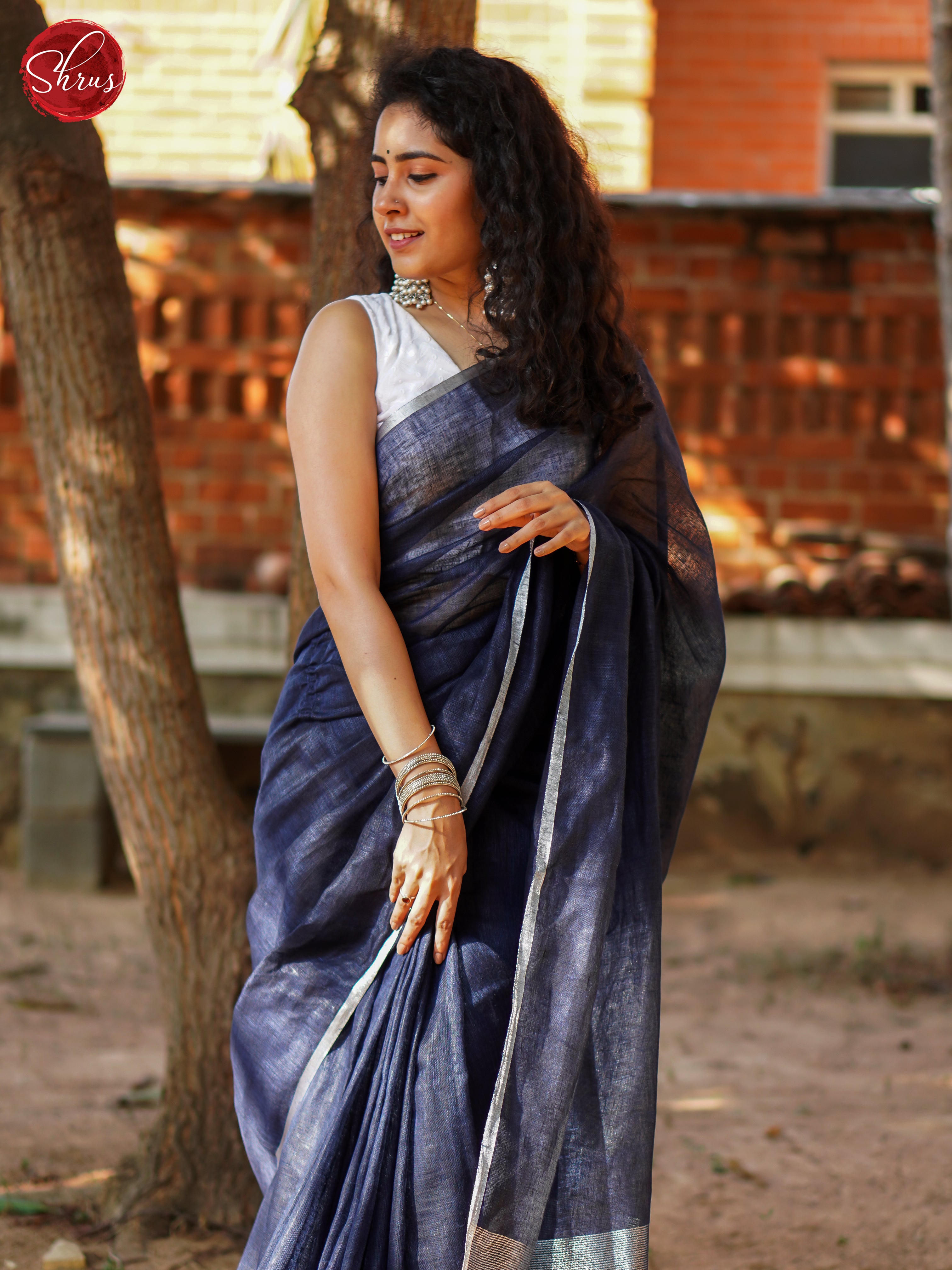 Blue(Single Tone) - Linen Saree - Shop on ShrusEternity.com