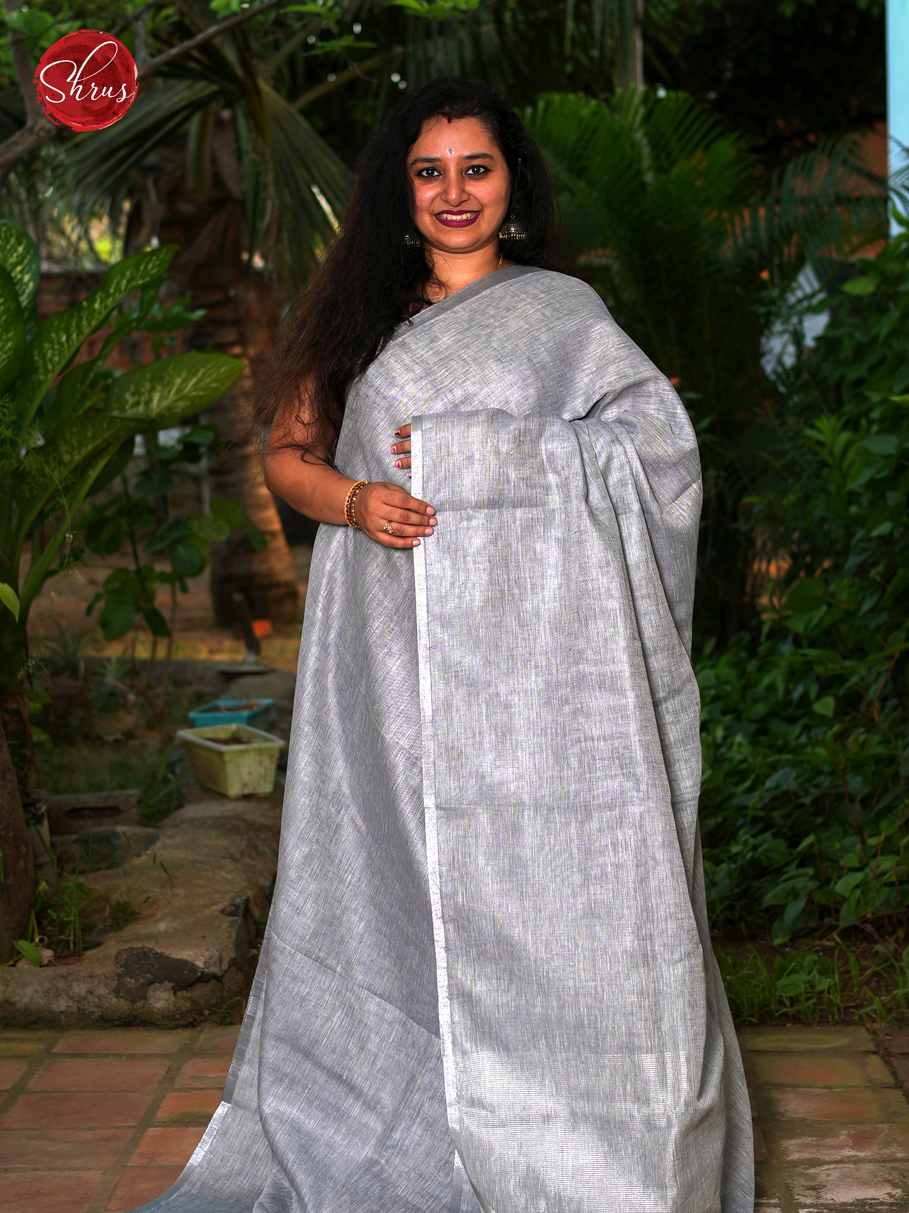 Silver - Linen Saree Saree - Shop on ShrusEternity.com