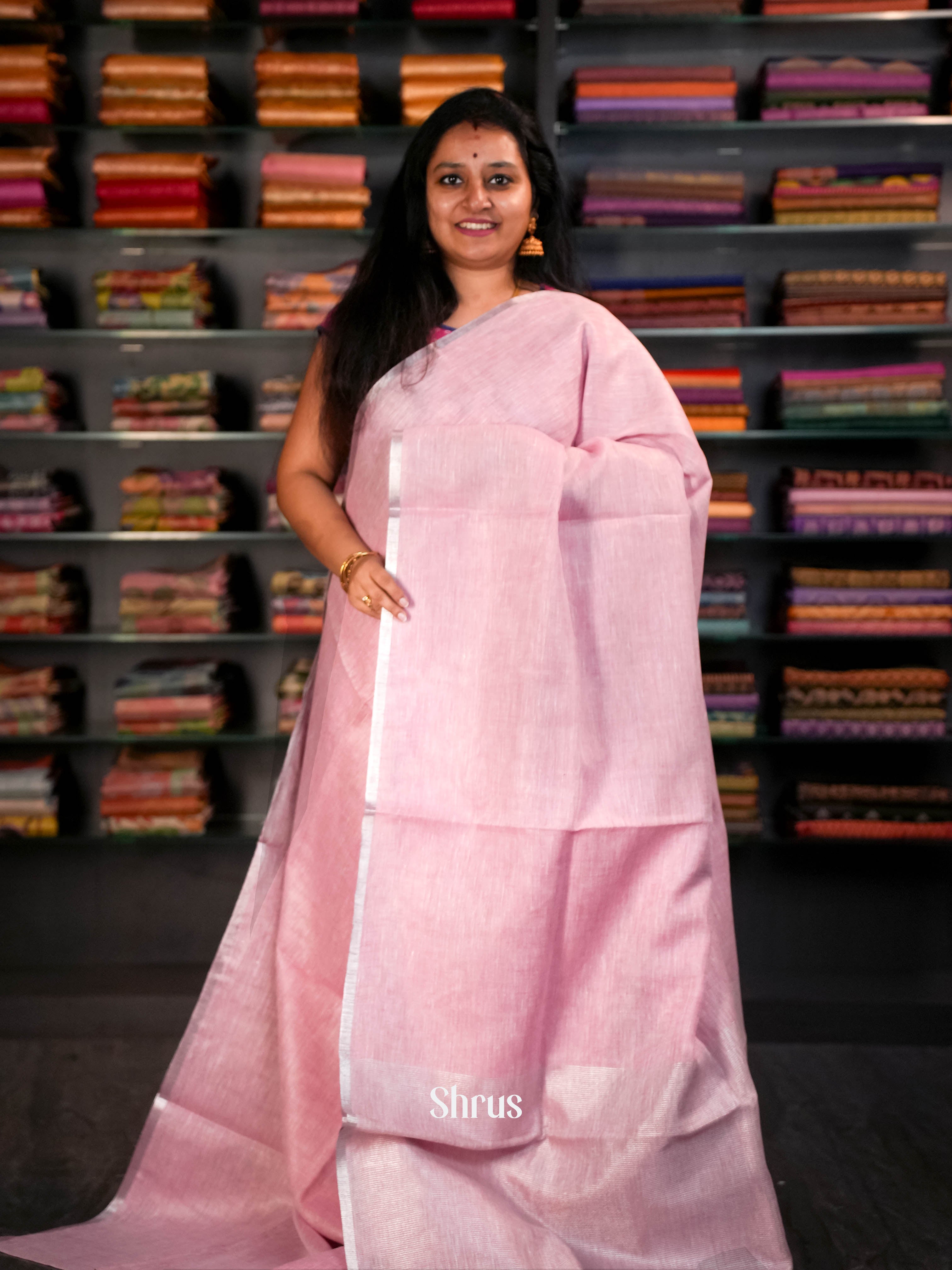 Rosy Pink - Linen Saree Saree