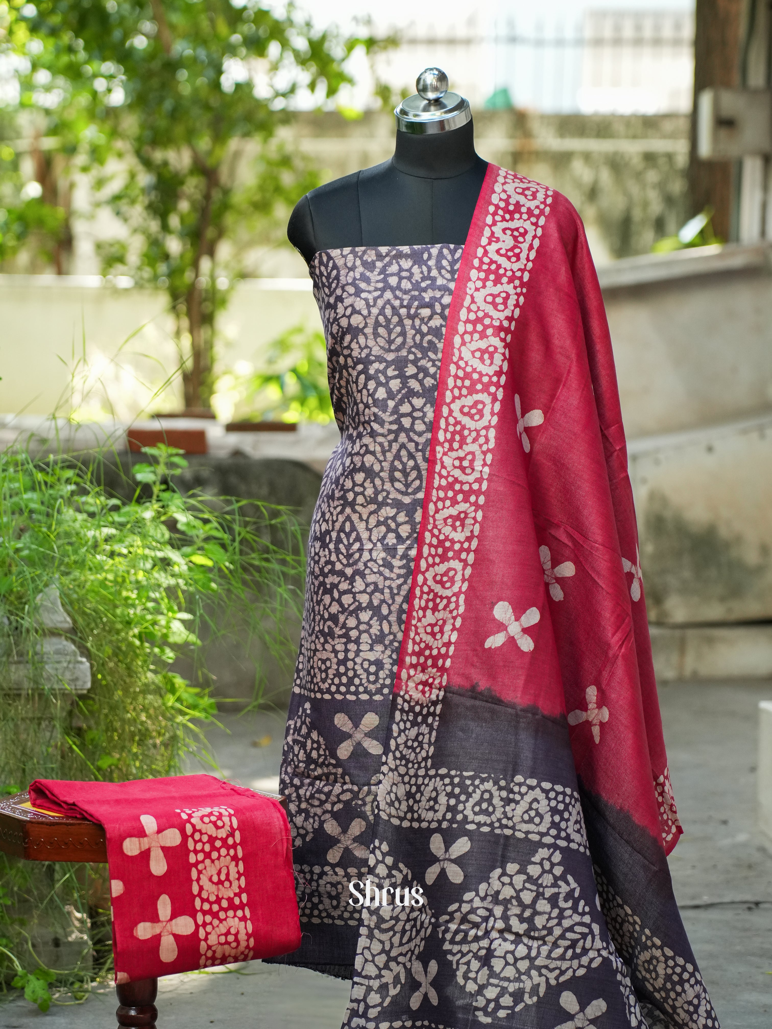 Grey & Red -Bhatik salwar - Shop on ShrusEternity.com