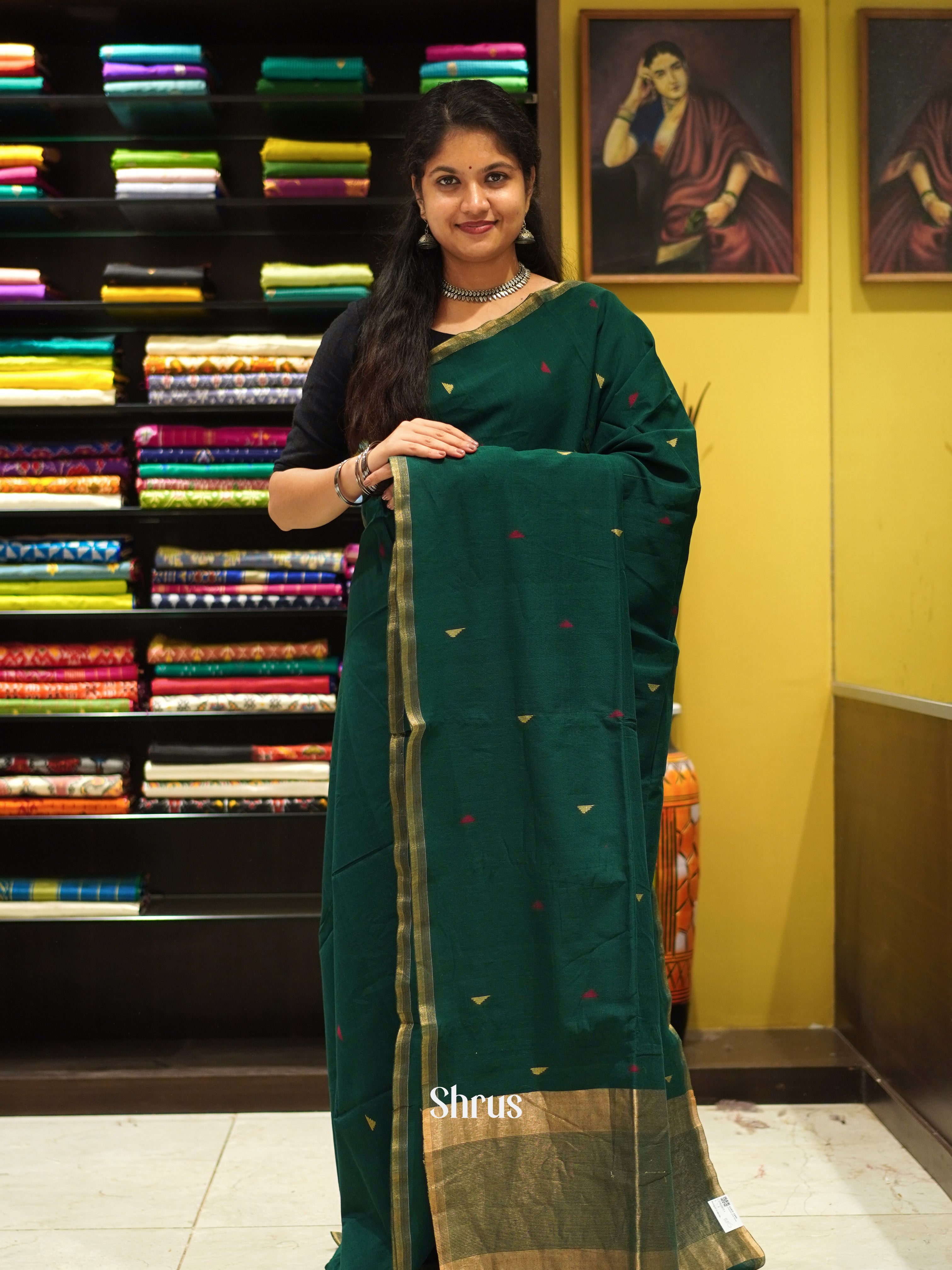 Green - Bengal cotton Saree - Shop on ShrusEternity.com