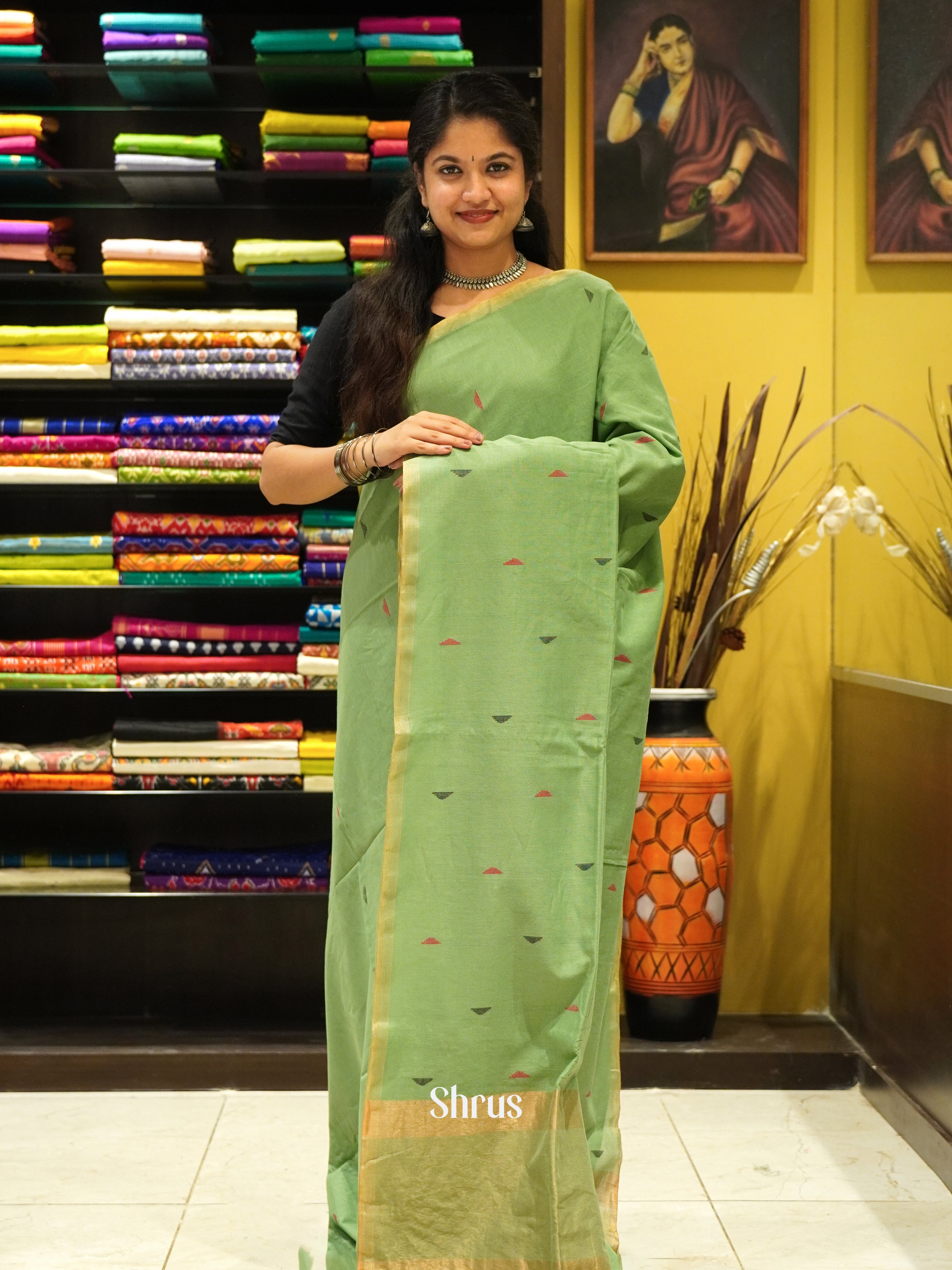 Green  - Bengal cotton Saree - Shop on ShrusEternity.com