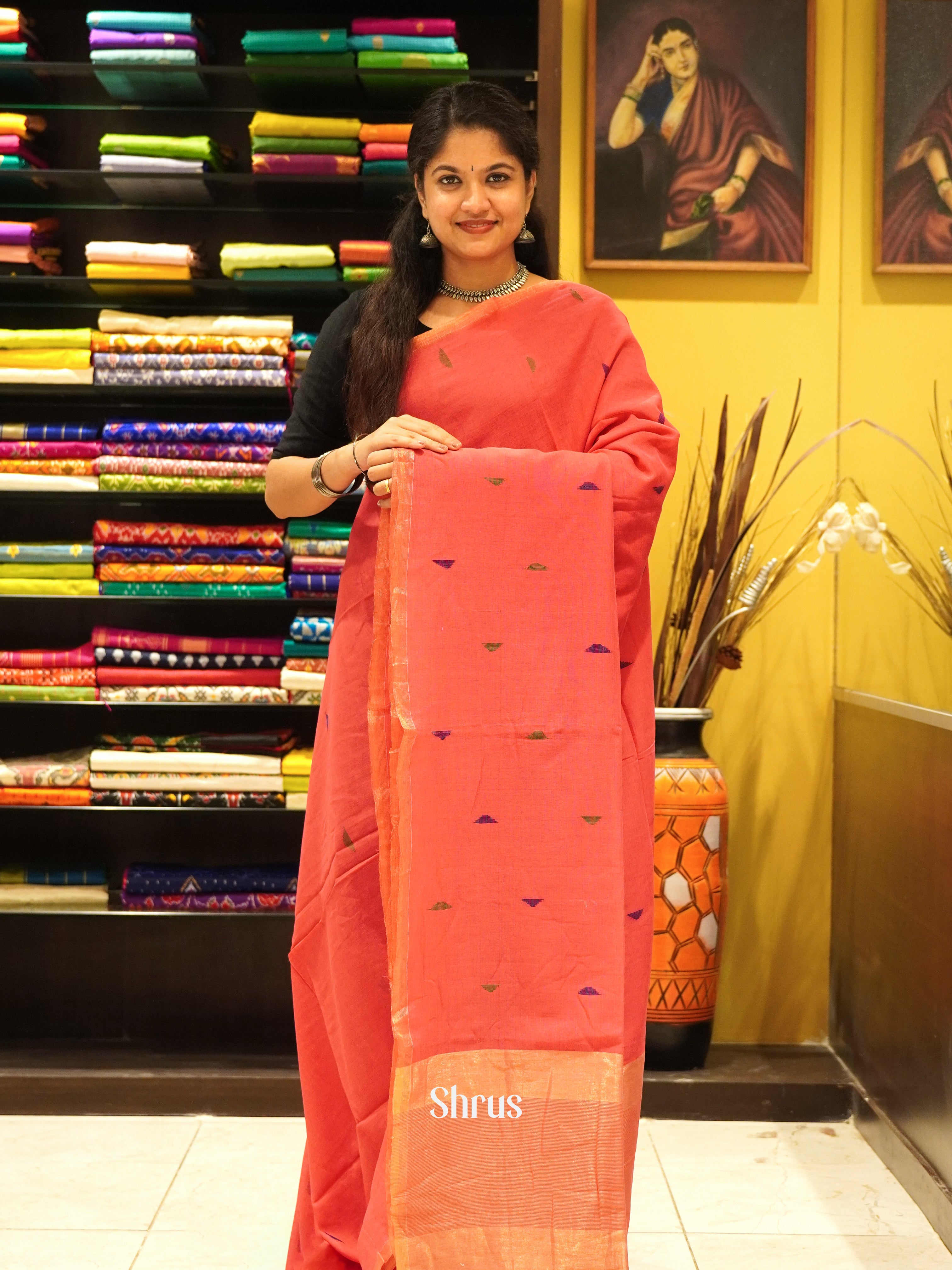 Red - Bengal cotton Saree - Shop on ShrusEternity.com