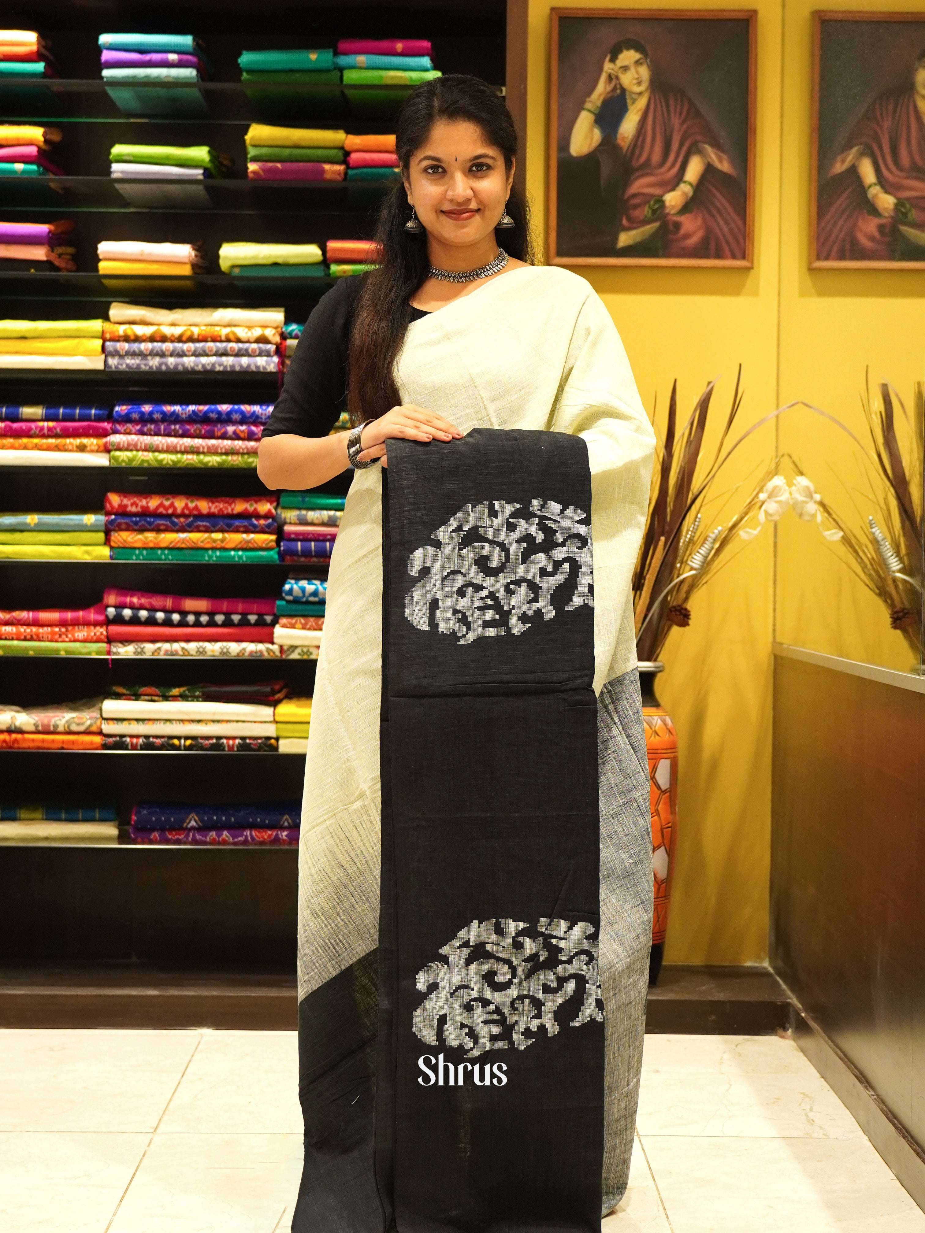 Cream & Black - Bengal cotton Saree - Shop on ShrusEternity.com