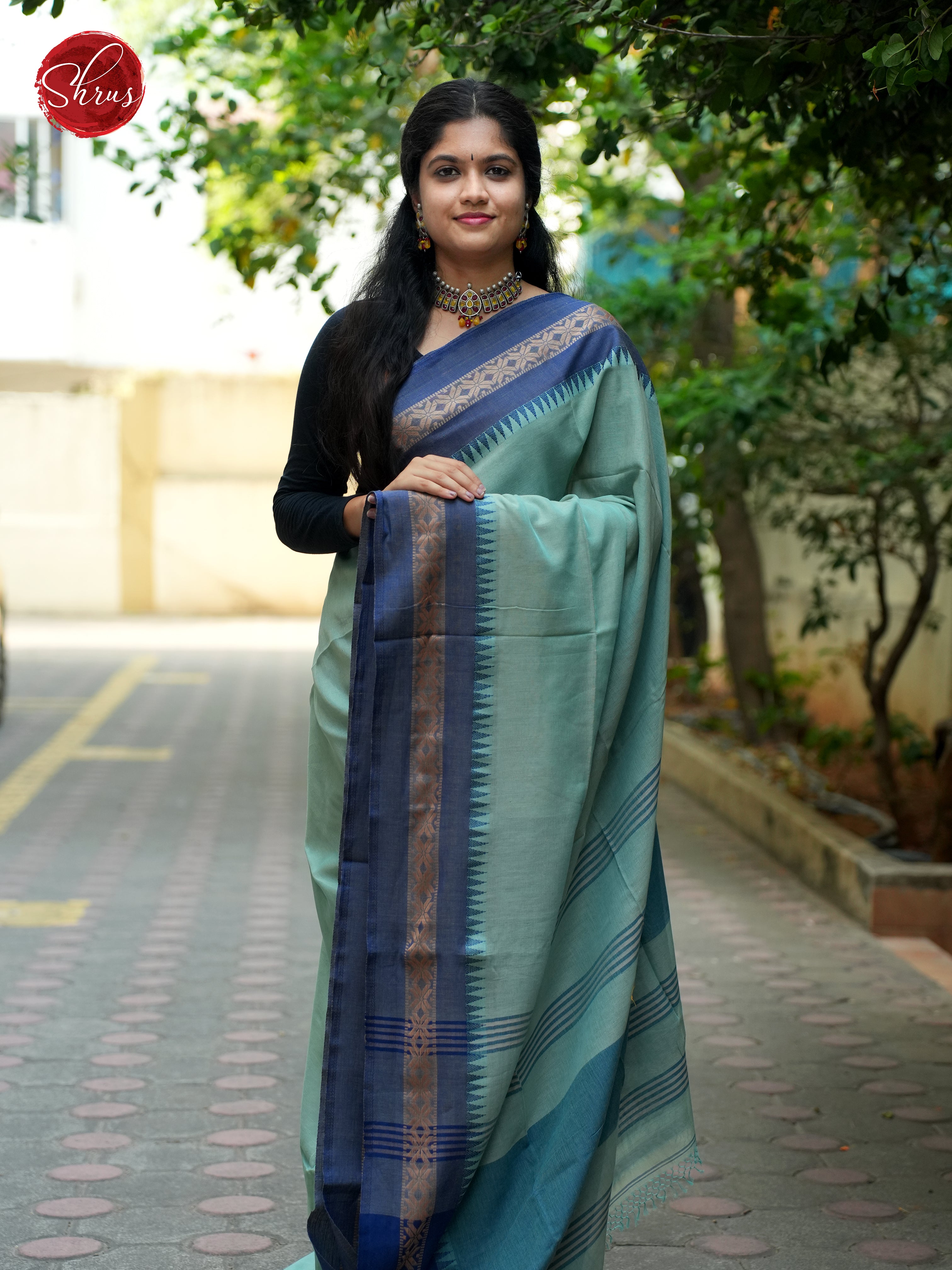 Grey & Blue - Bengal cotton Saree - Shop on ShrusEternity.com