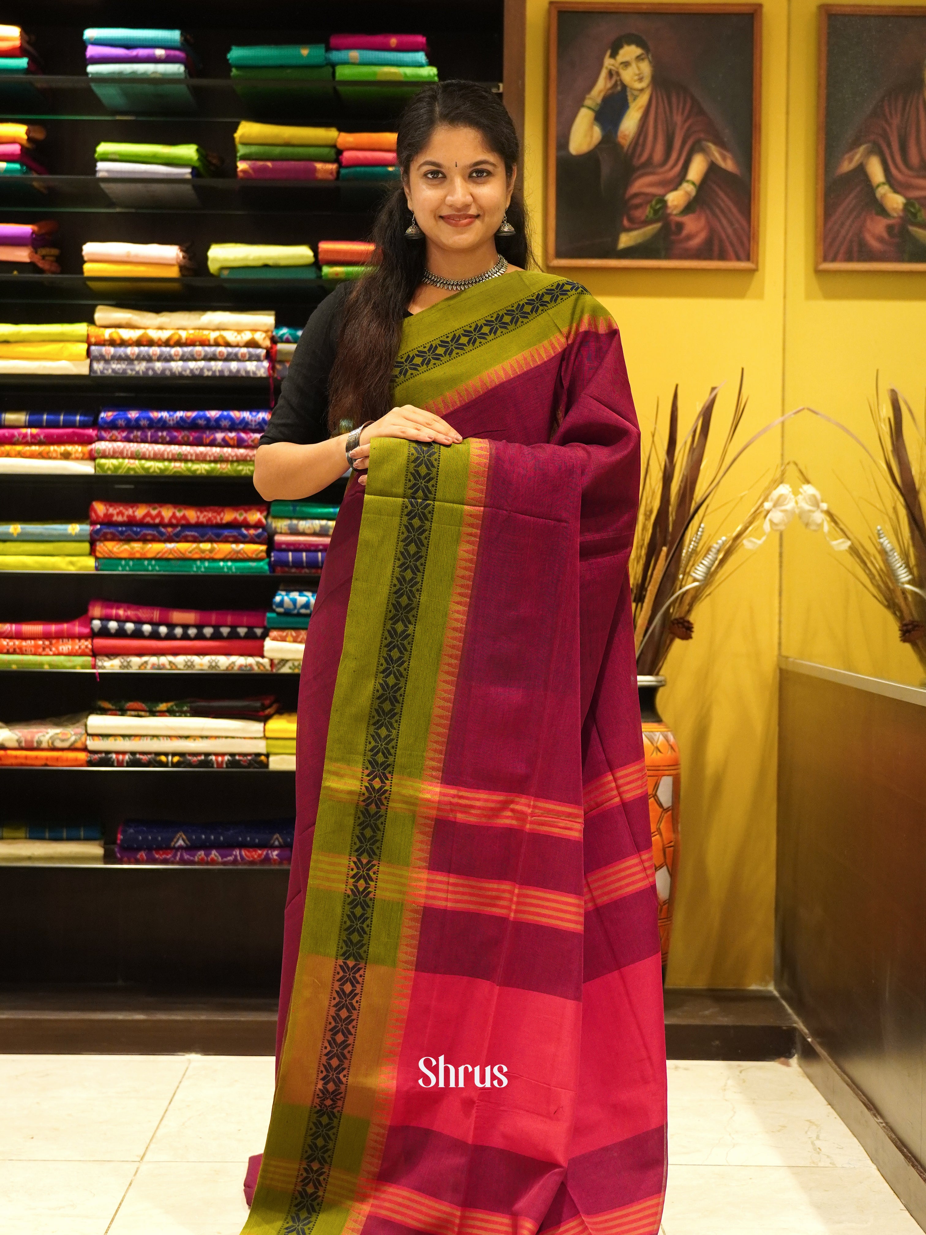 Purple & Pink - Bengal cotton Saree - Shop on ShrusEternity.com