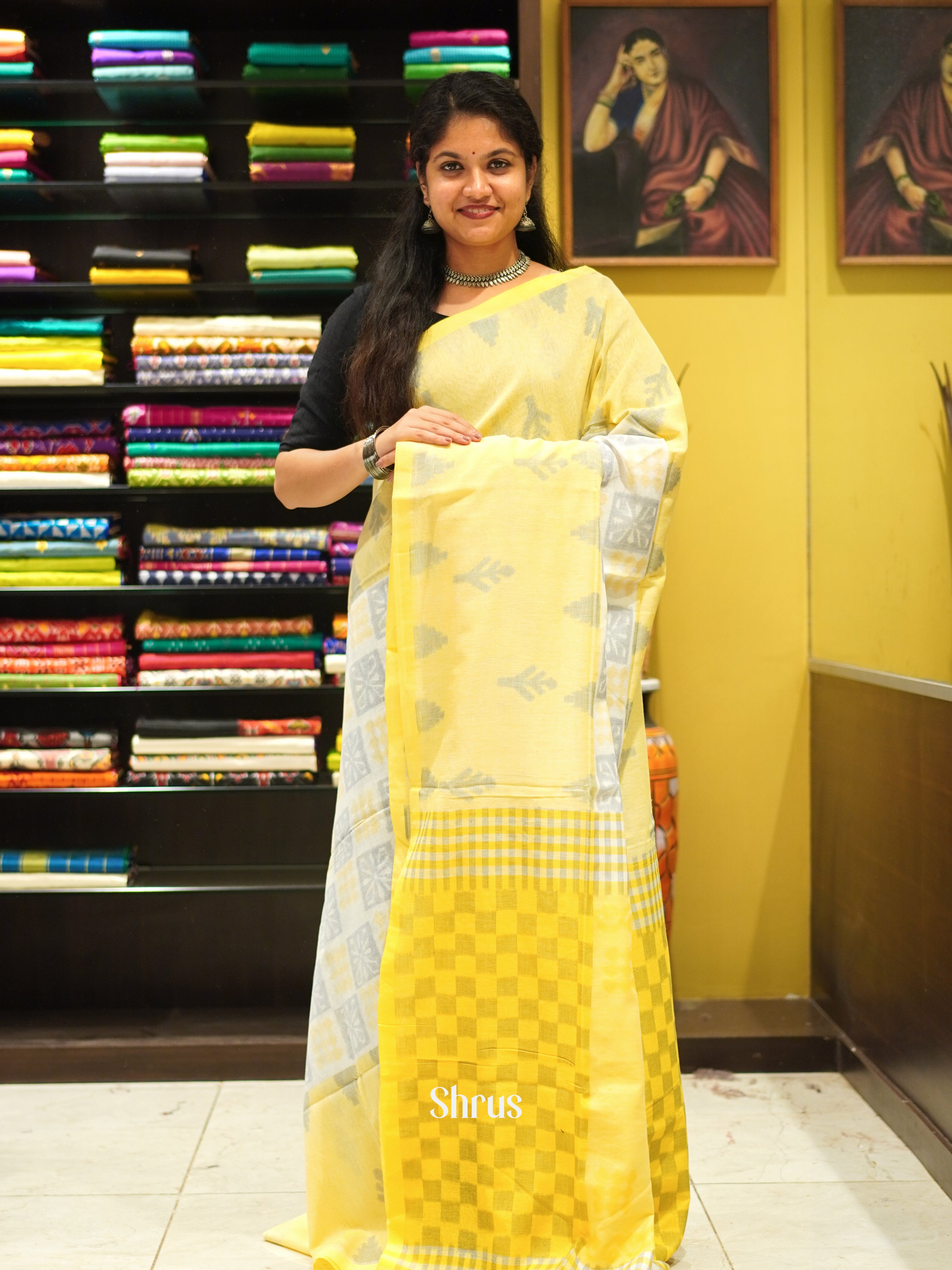 Yellow & Cream - Bengal cotton Saree - Shop on ShrusEternity.com