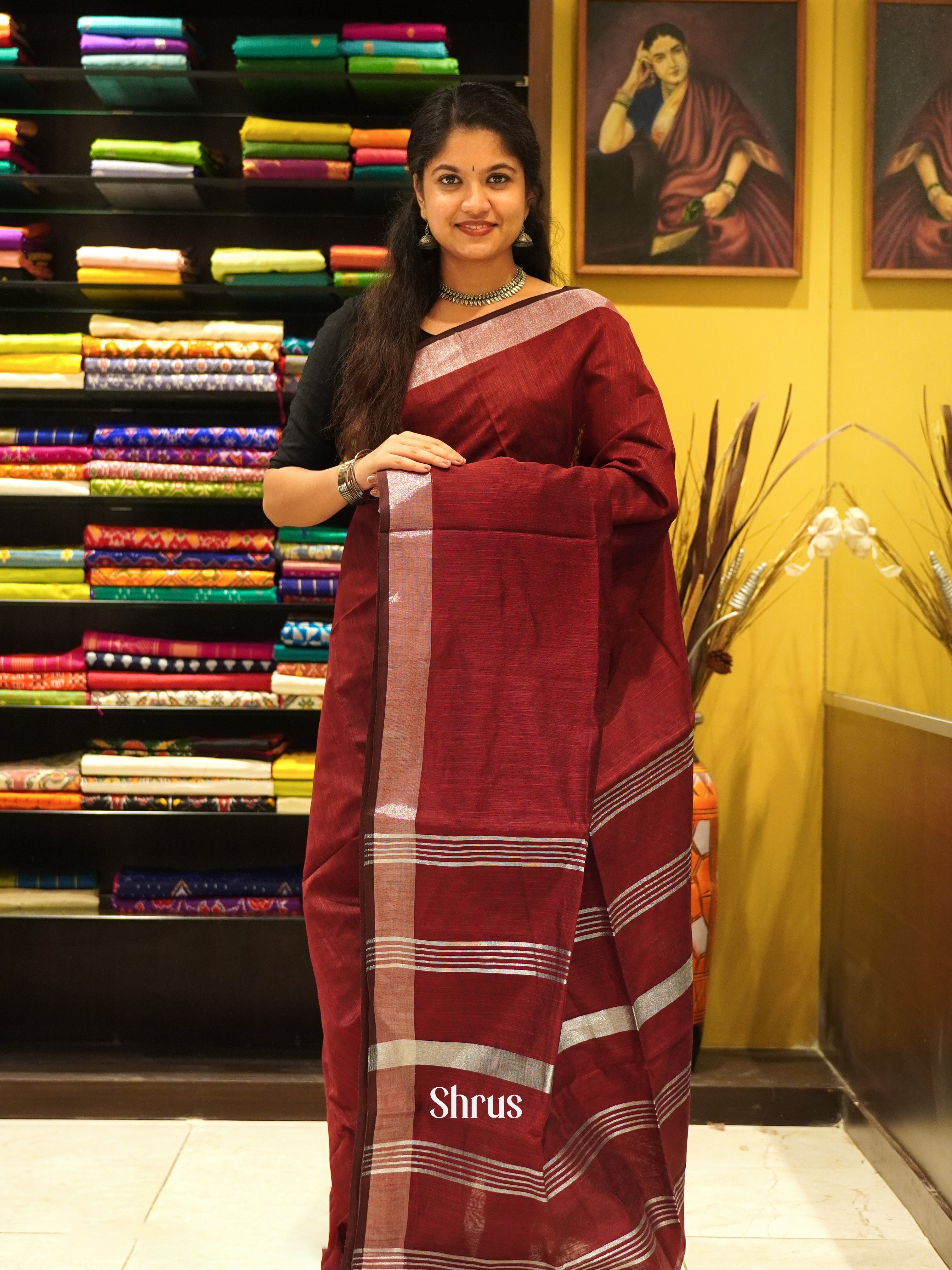 Maroon(single Tone)- Bengal cotton Saree - Shop on ShrusEternity.com