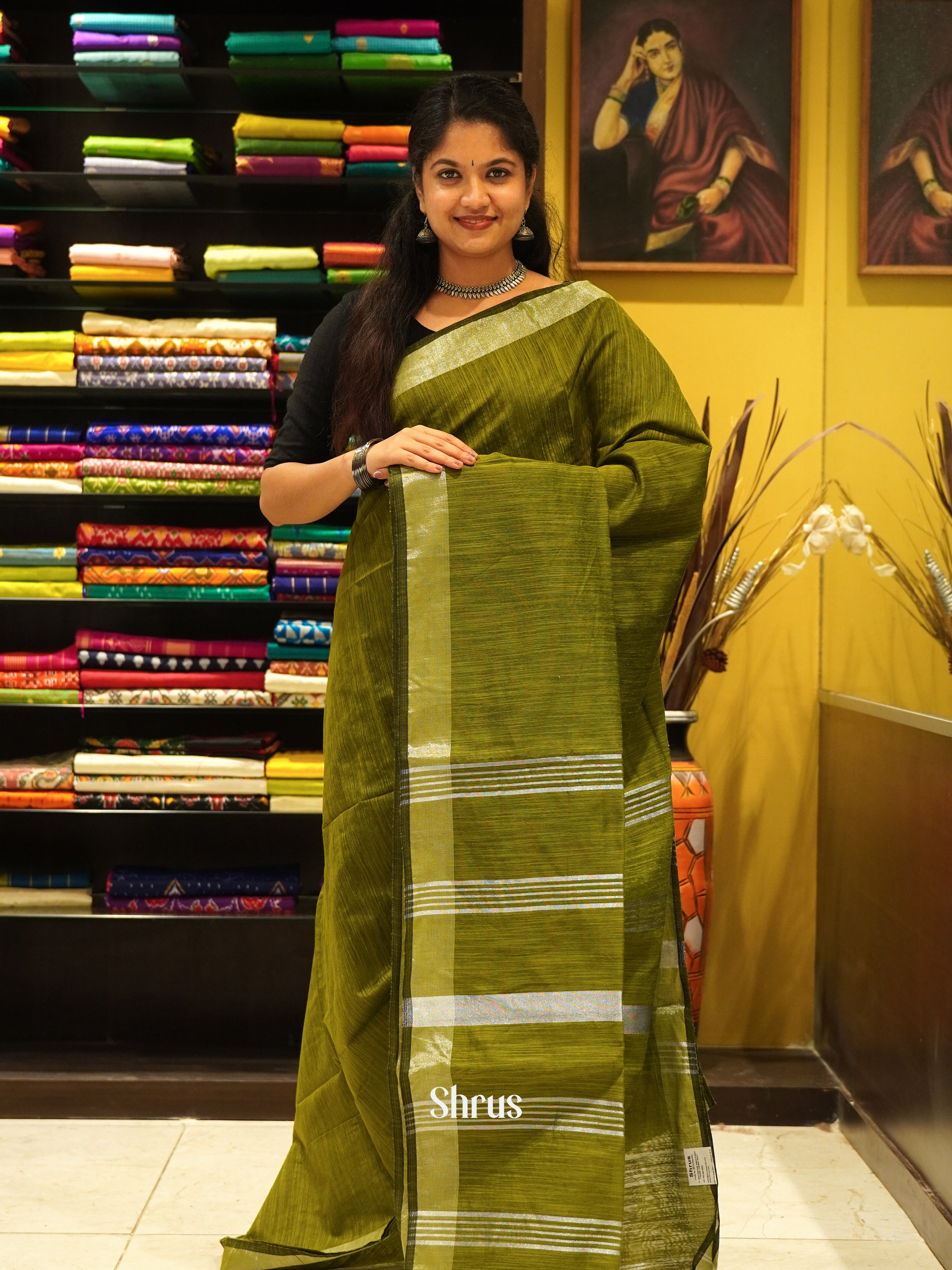 Green(Single Tone)- Bengal cotton Saree - Shop on ShrusEternity.com