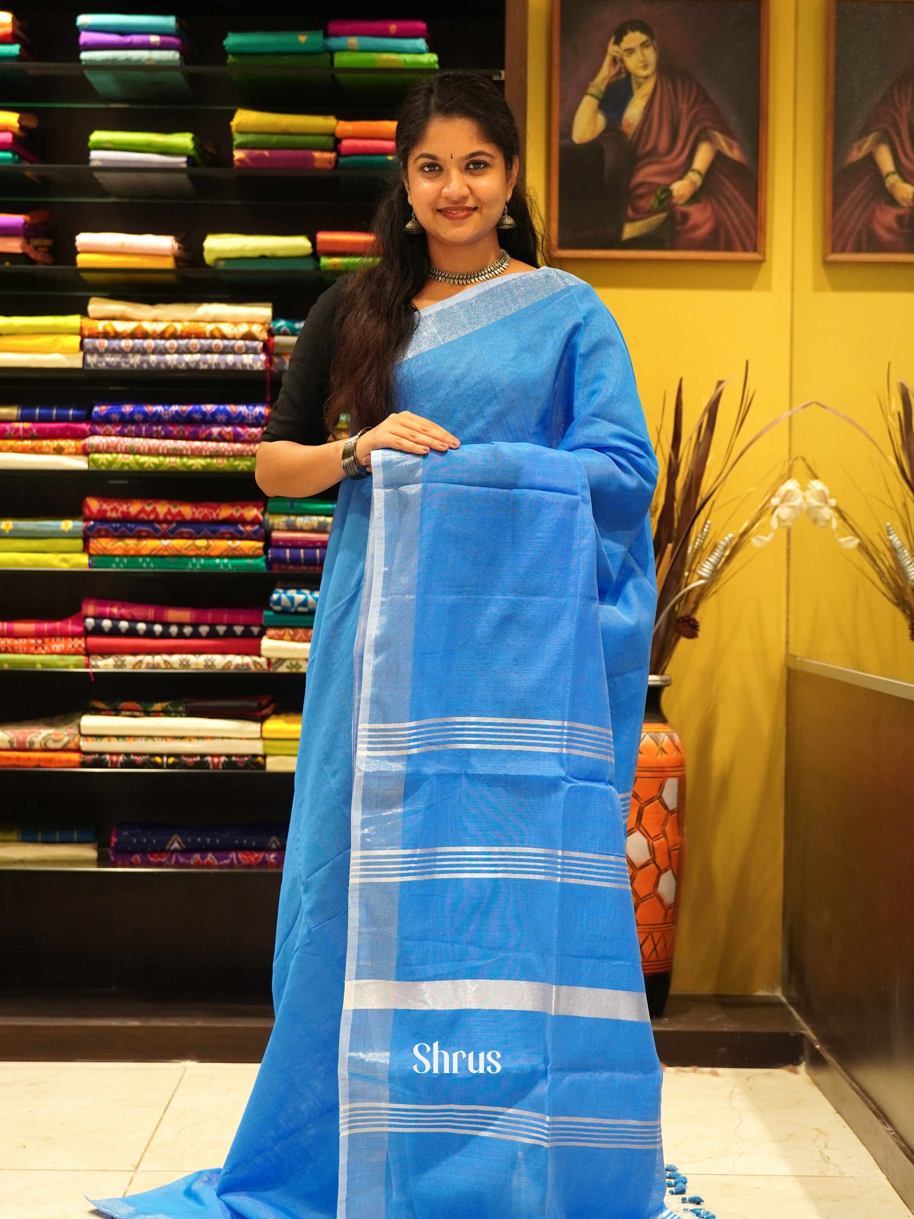 Blue(Single Tone)- Bengal cotton Saree - Shop on ShrusEternity.com