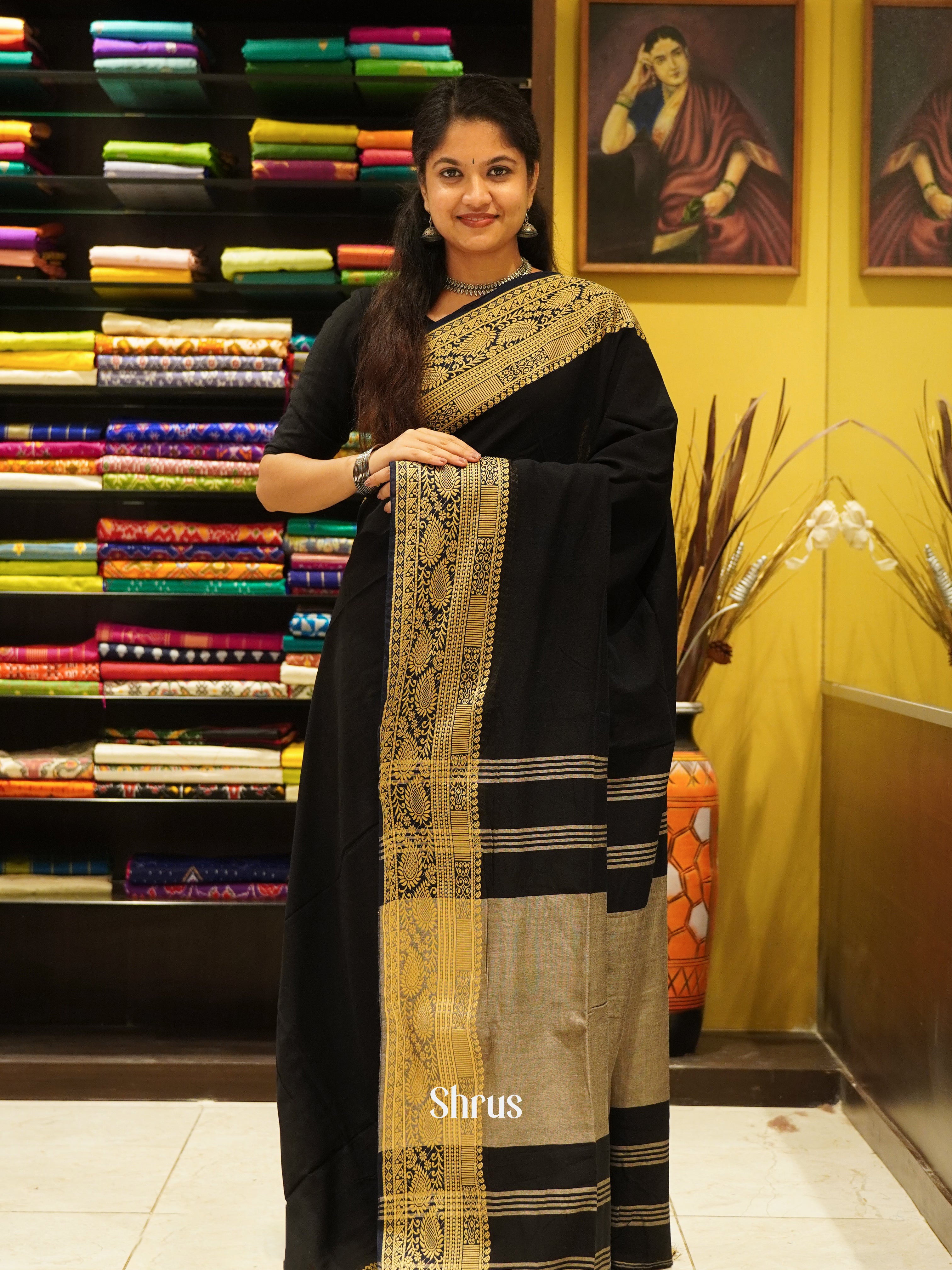Black - Bengal cotton Saree - Shop on ShrusEternity.com