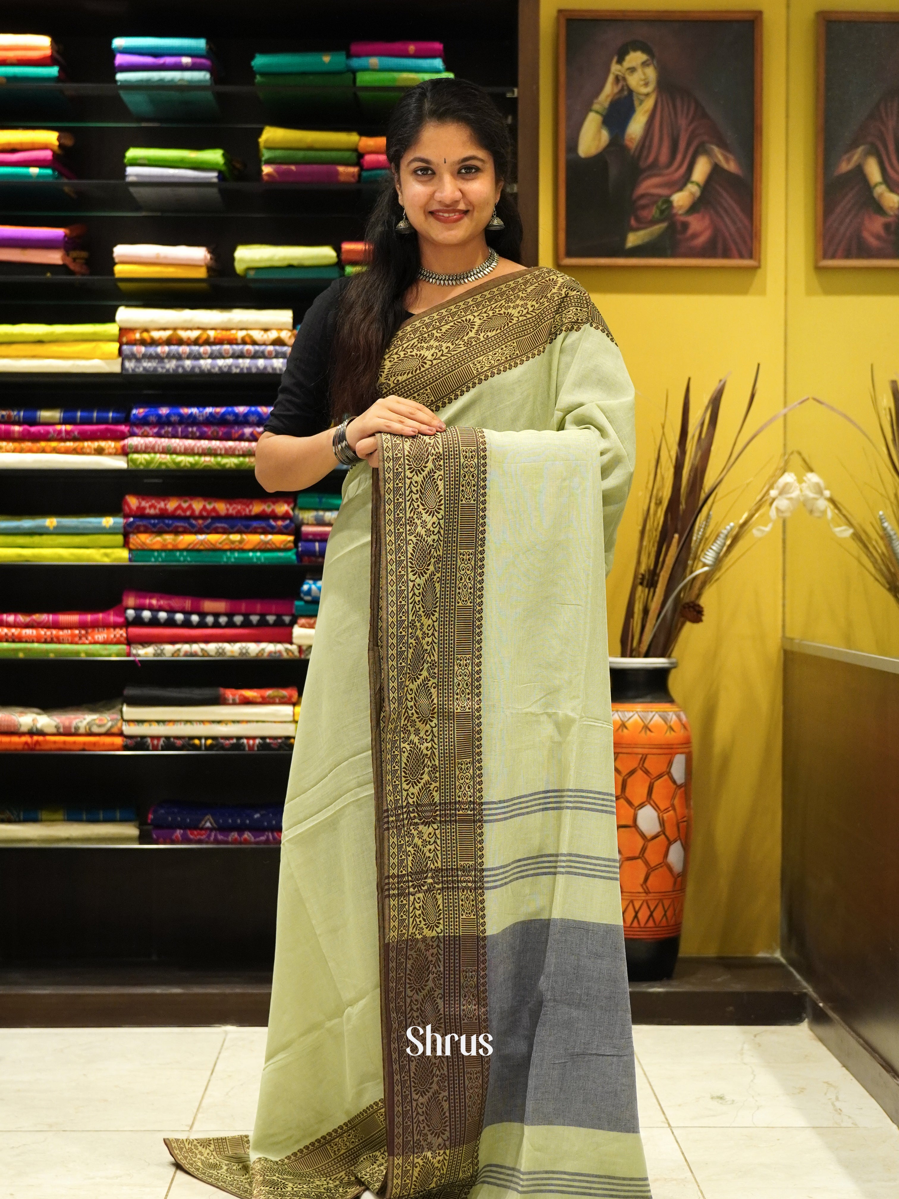 Green & Brown - Bengal cotton Saree - Shop on ShrusEternity.com