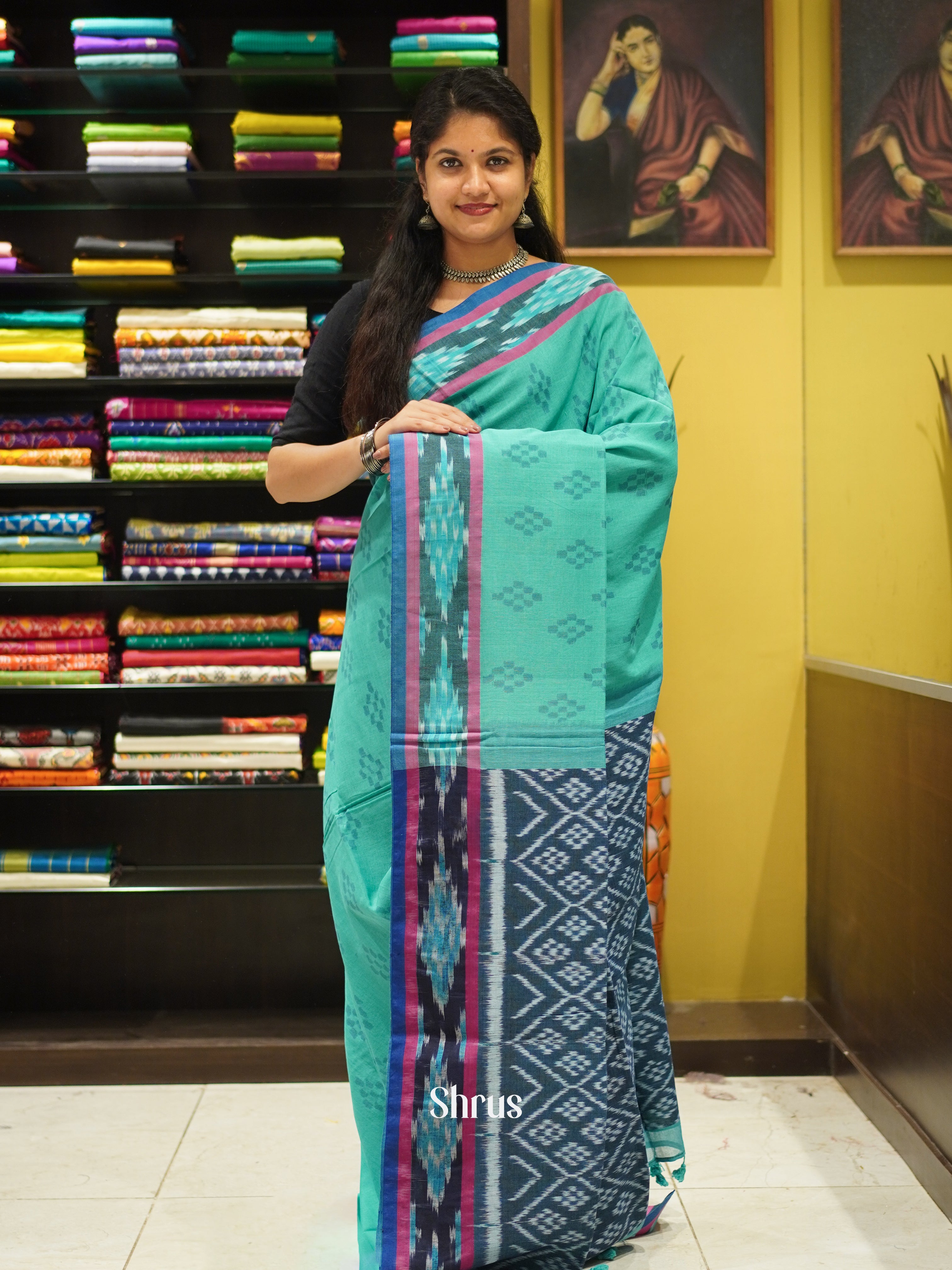 Blue & Pink  - Bengal cotton Saree - Shop on ShrusEternity.com