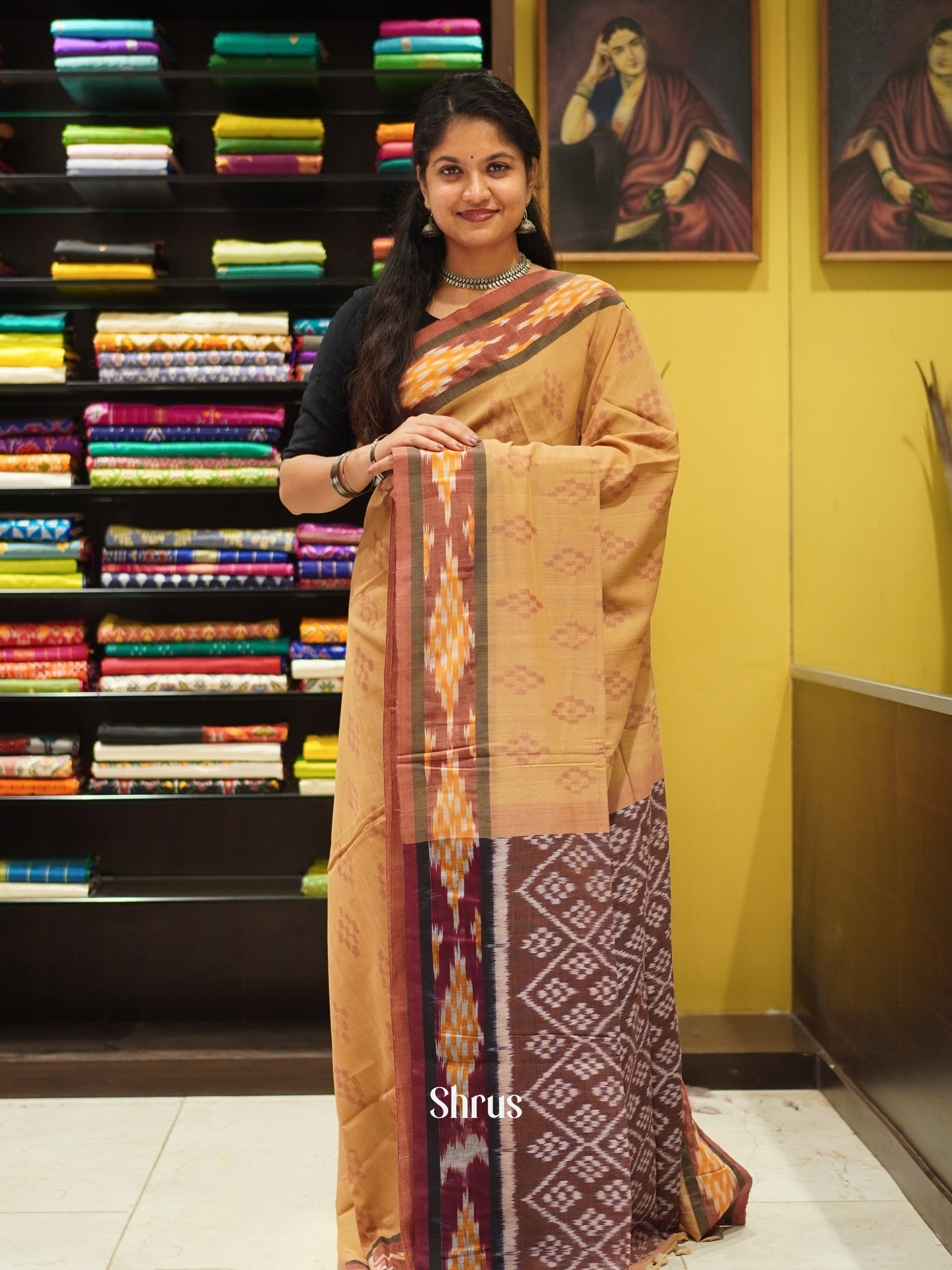 Beige & Purple - Bengal cotton Saree - Shop on ShrusEternity.com