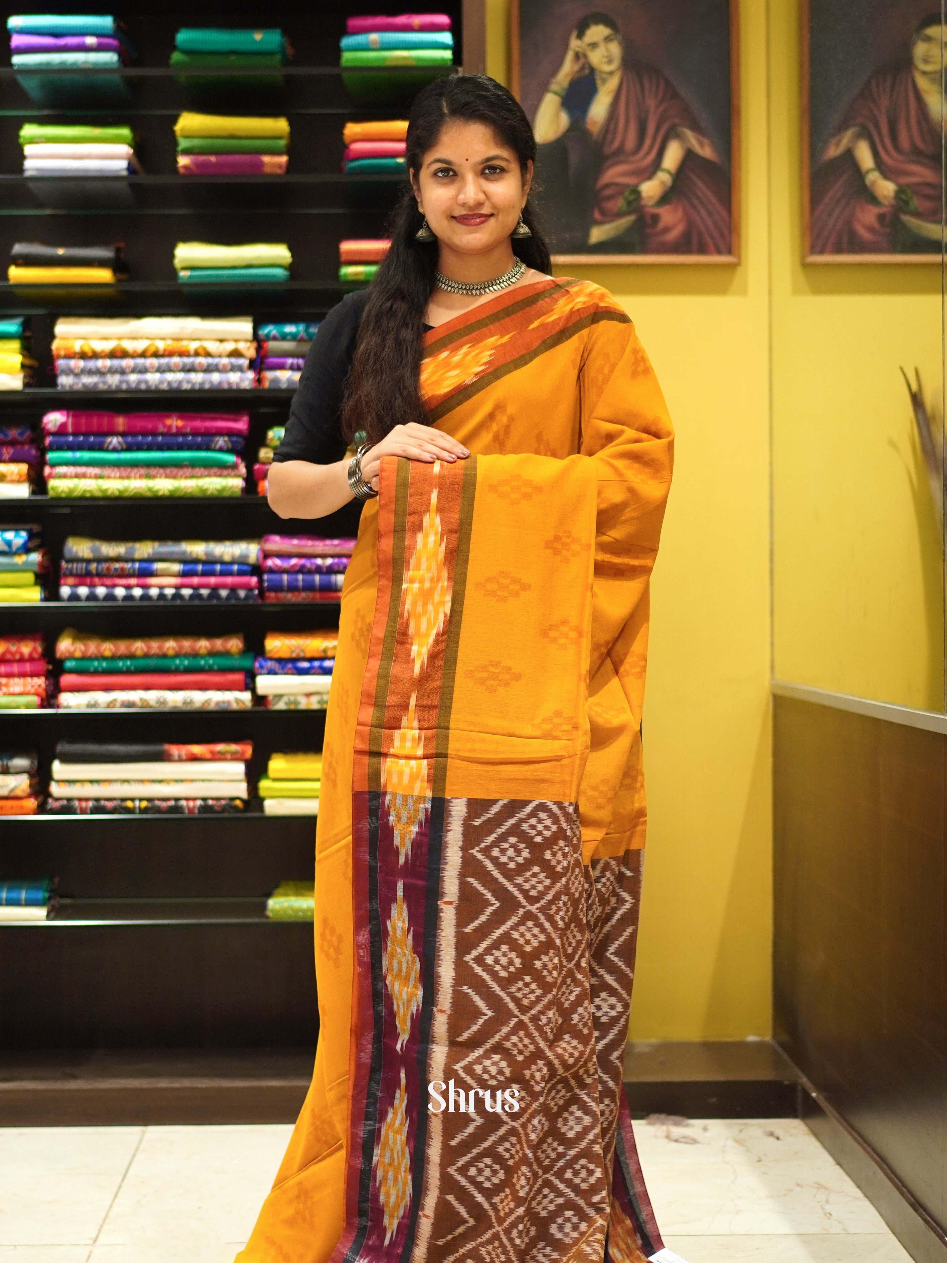 Mustard & Brown - Bengal cotton Saree - Shop on ShrusEternity.com