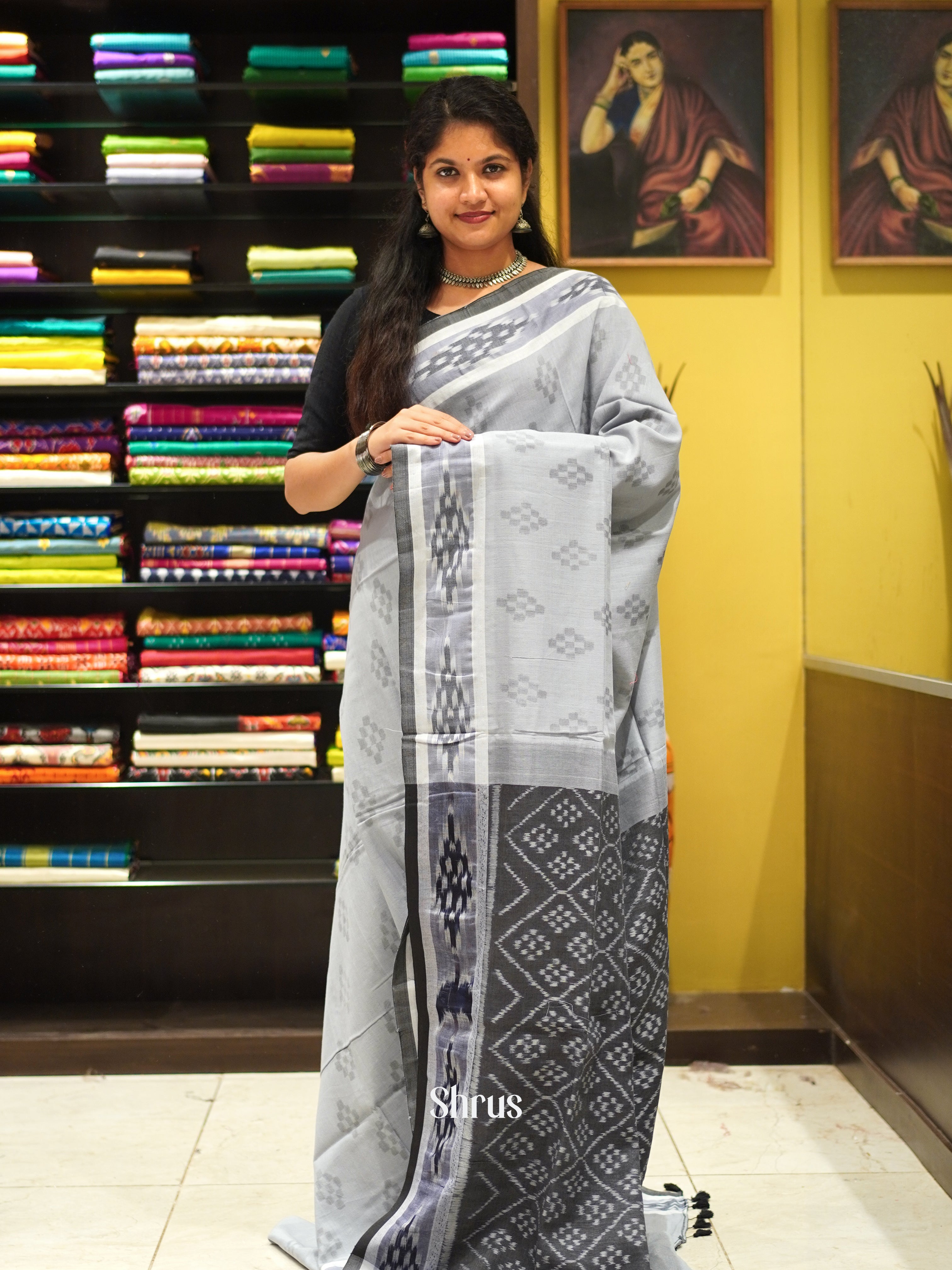 Grey & Black - Bengal cotton Saree - Shop on ShrusEternity.com