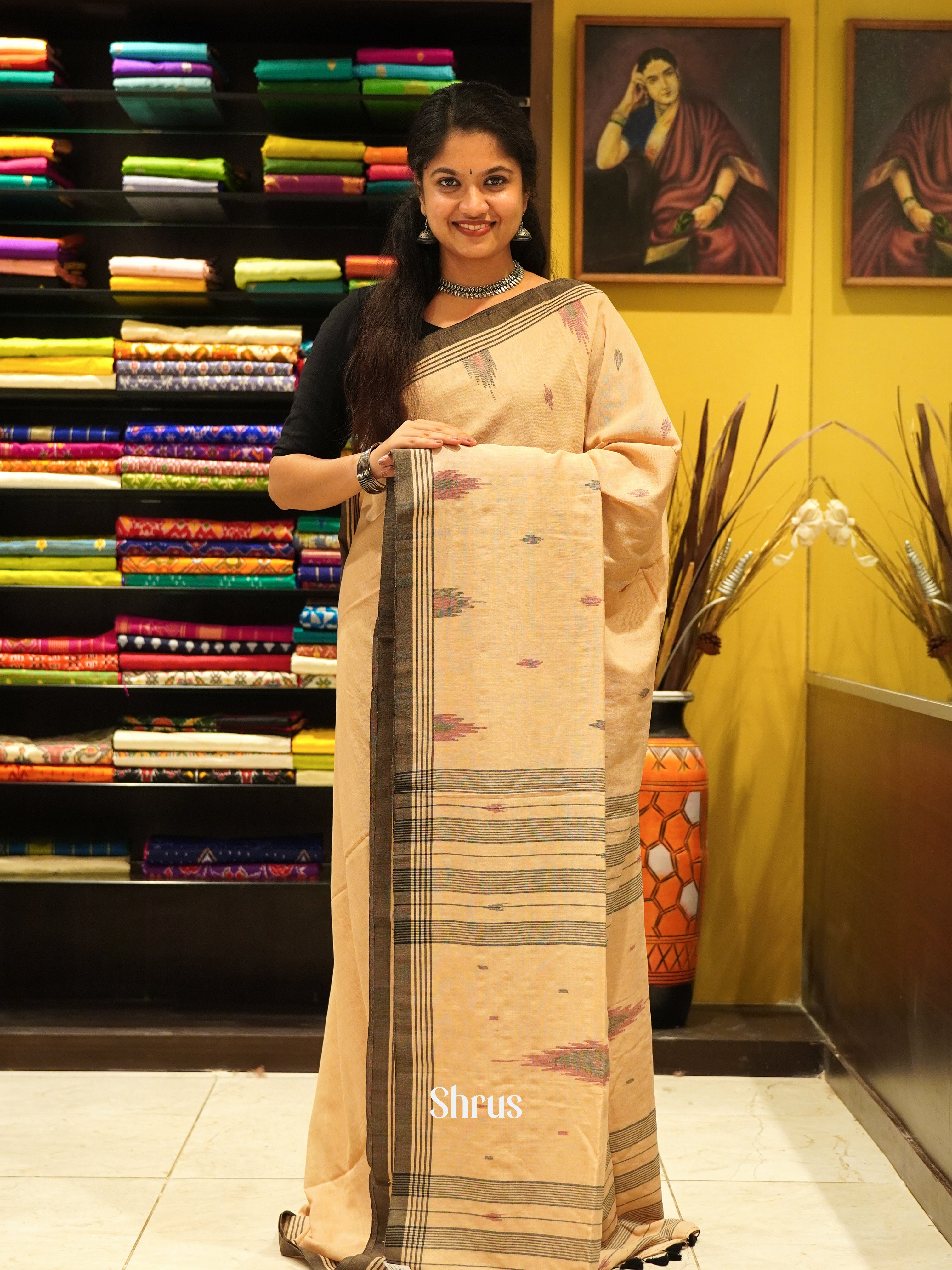 Beige - Bengal cotton Saree - Shop on ShrusEternity.com