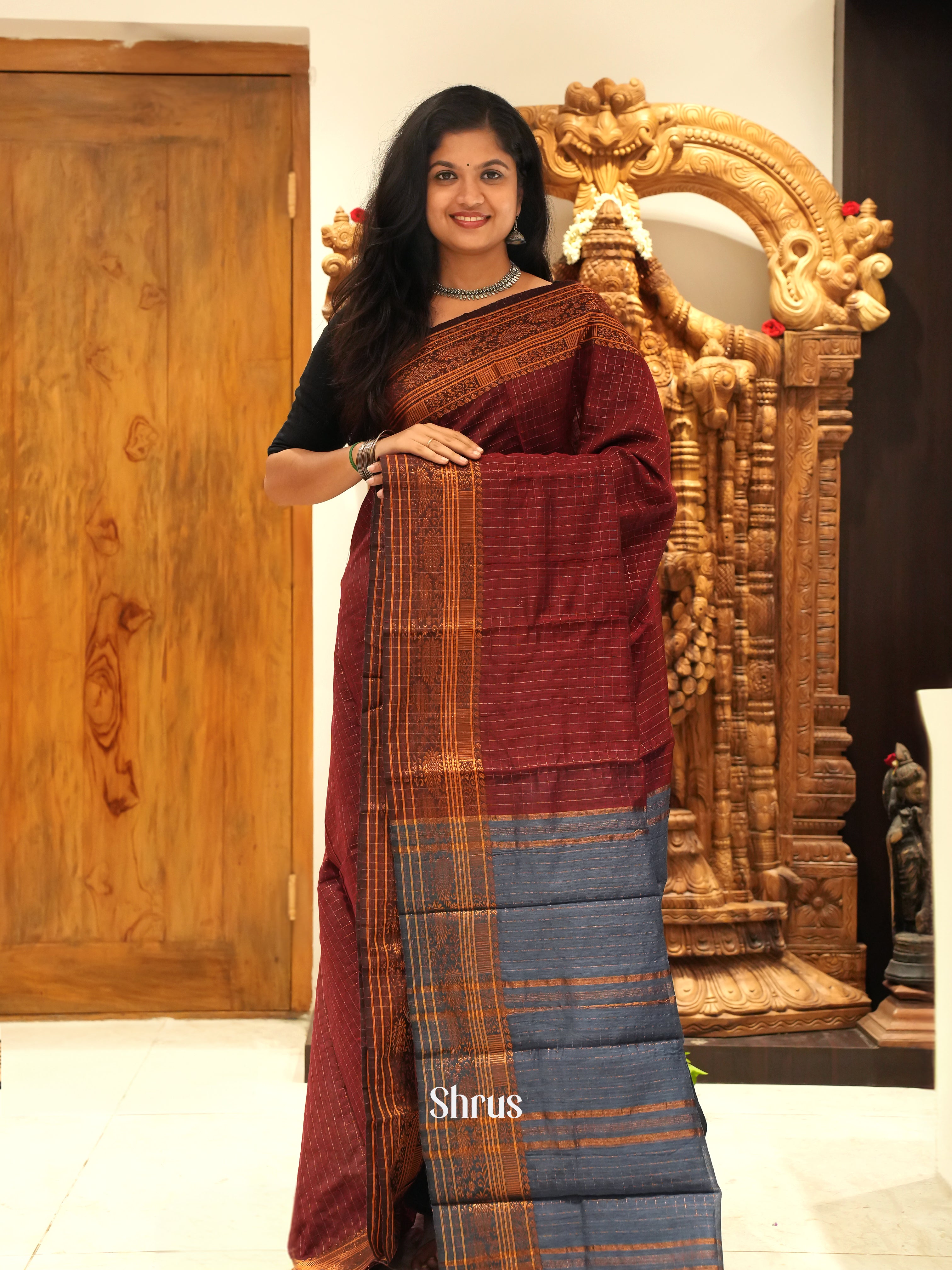 Brown & Grey - Mercerized cotton Saree