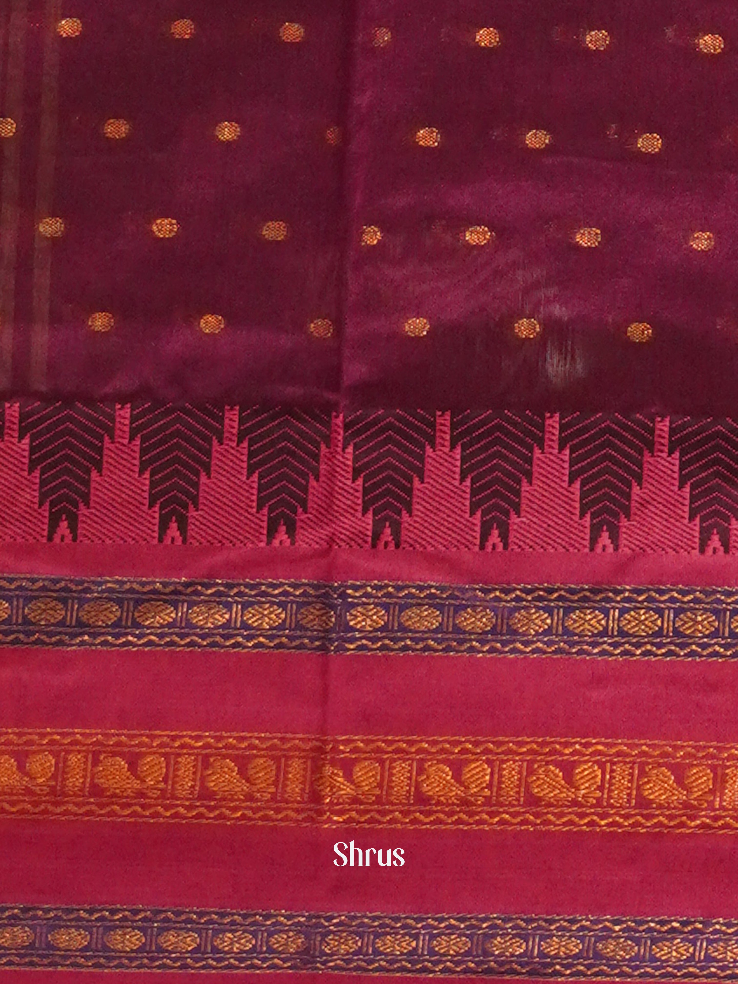 Green & Wine- Mercerized Cotton Saree - Shop on ShrusEternity.com