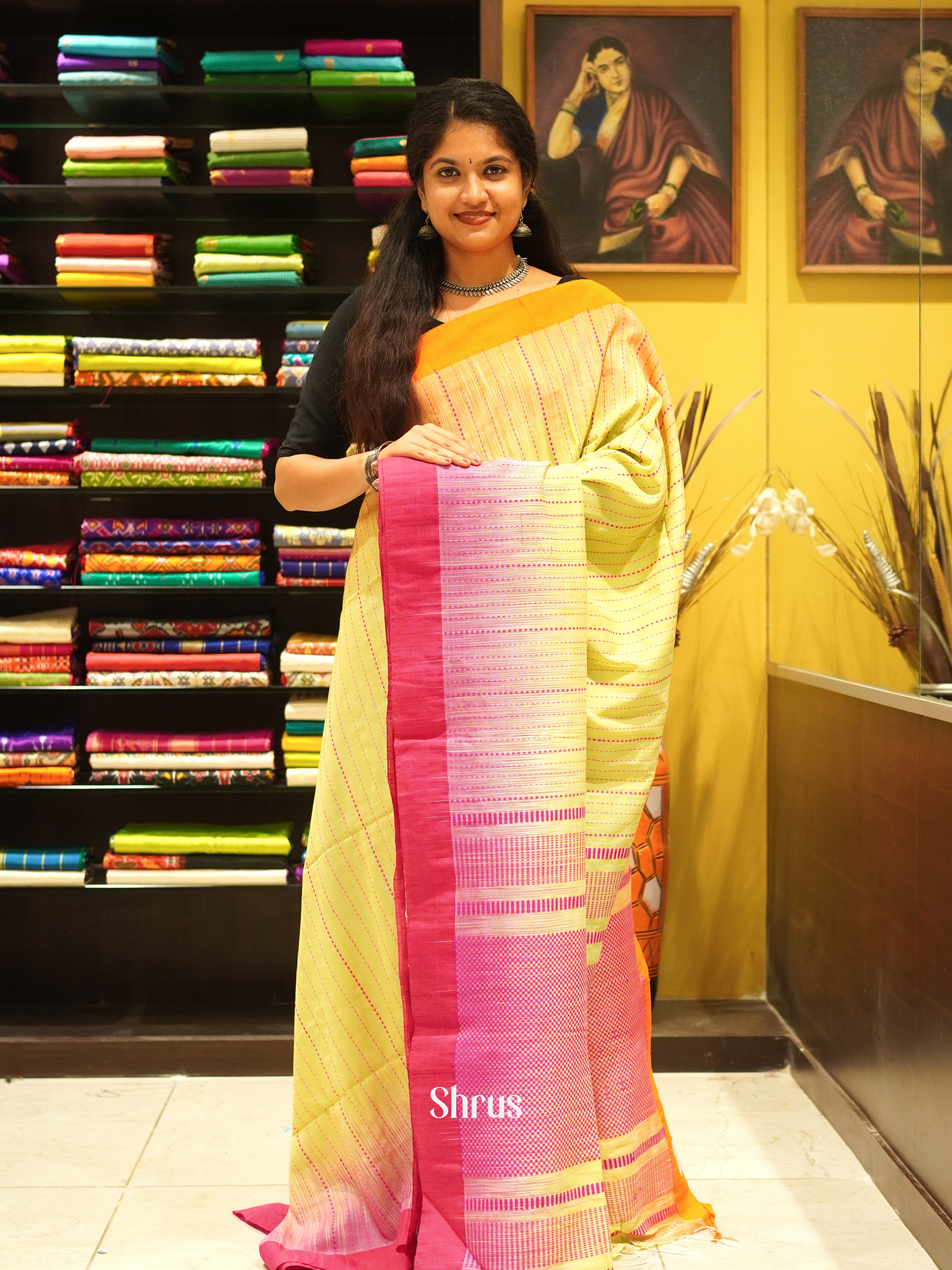 Yellow & Red - Bengal cotton Saree - Shop on ShrusEternity.com