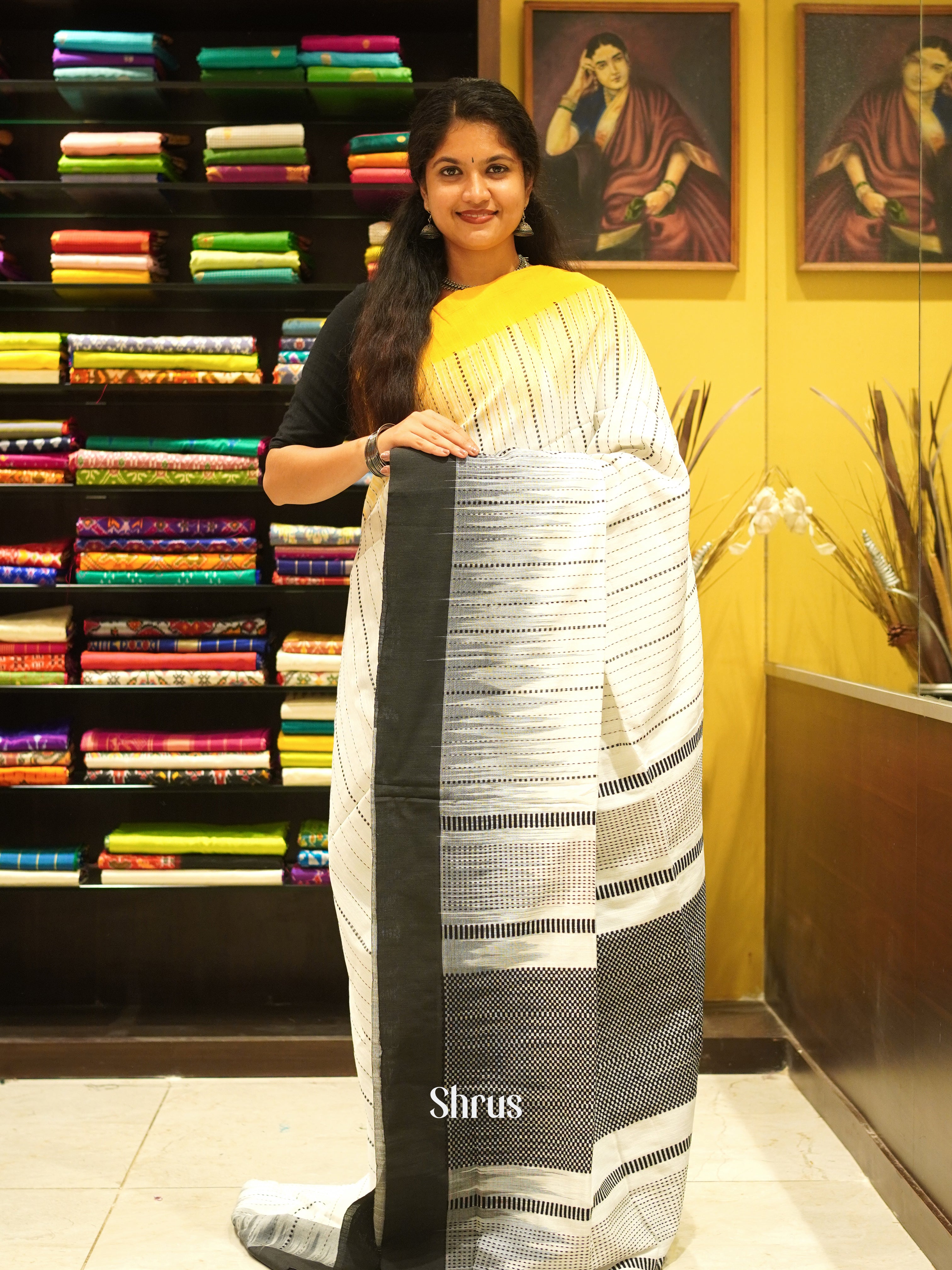 Cream & Black - Bengal cotton Saree - Shop on ShrusEternity.com