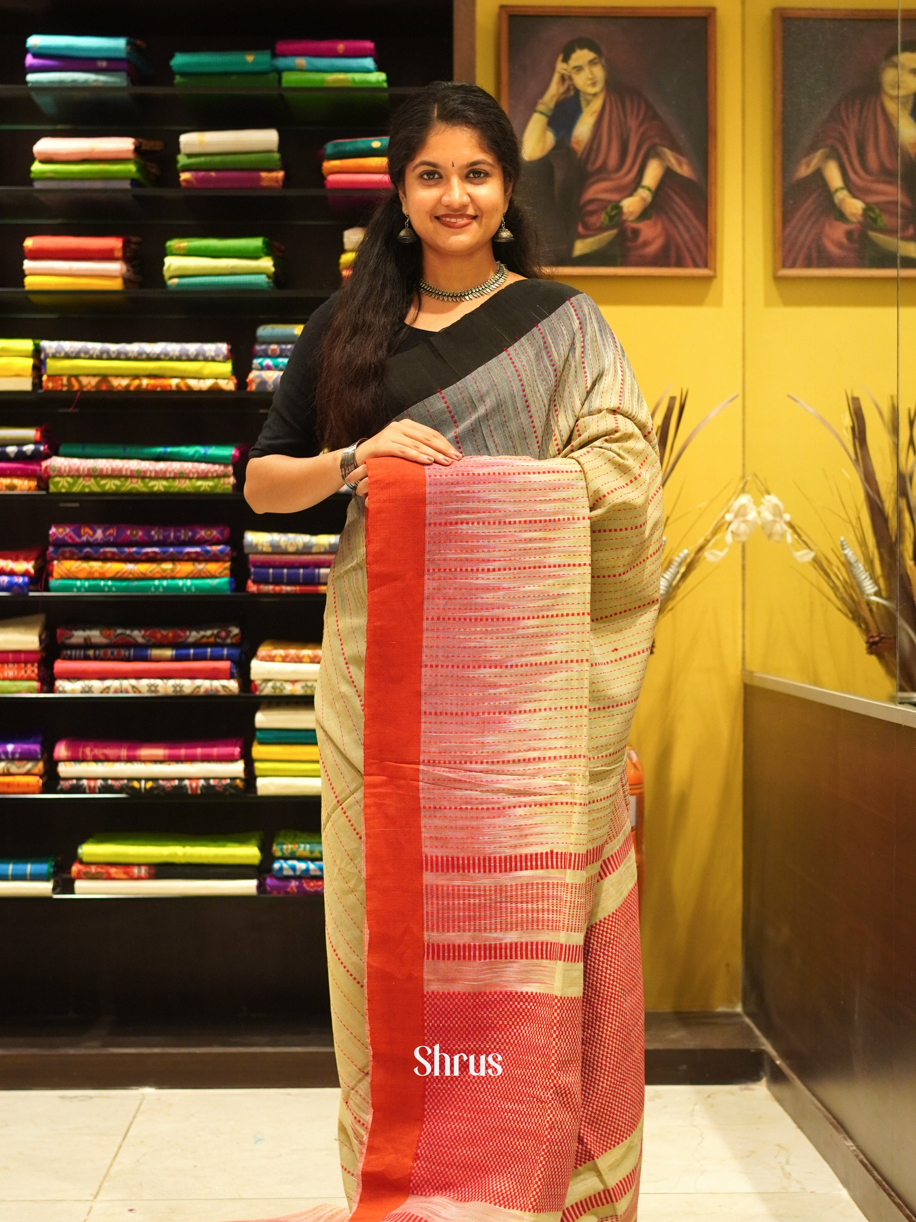 Green & Red- Bengal cotton Saree - Shop on ShrusEternity.com