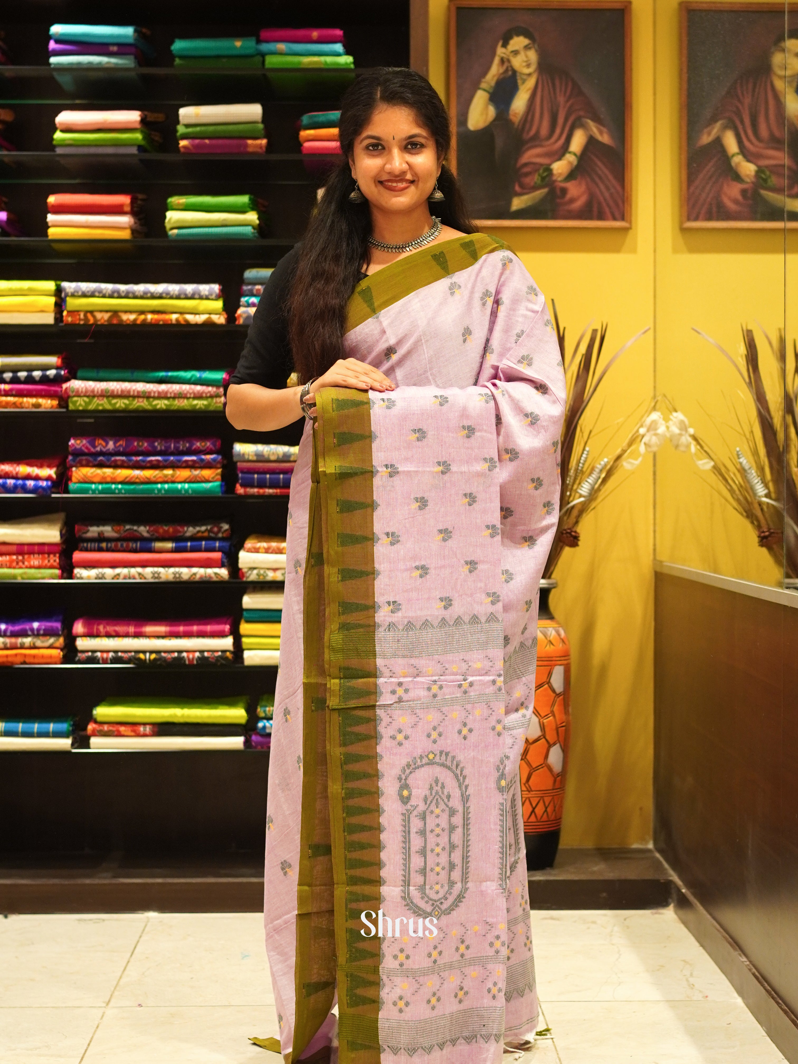 Pink & Green - Bengal cotton Saree - Shop on ShrusEternity.com