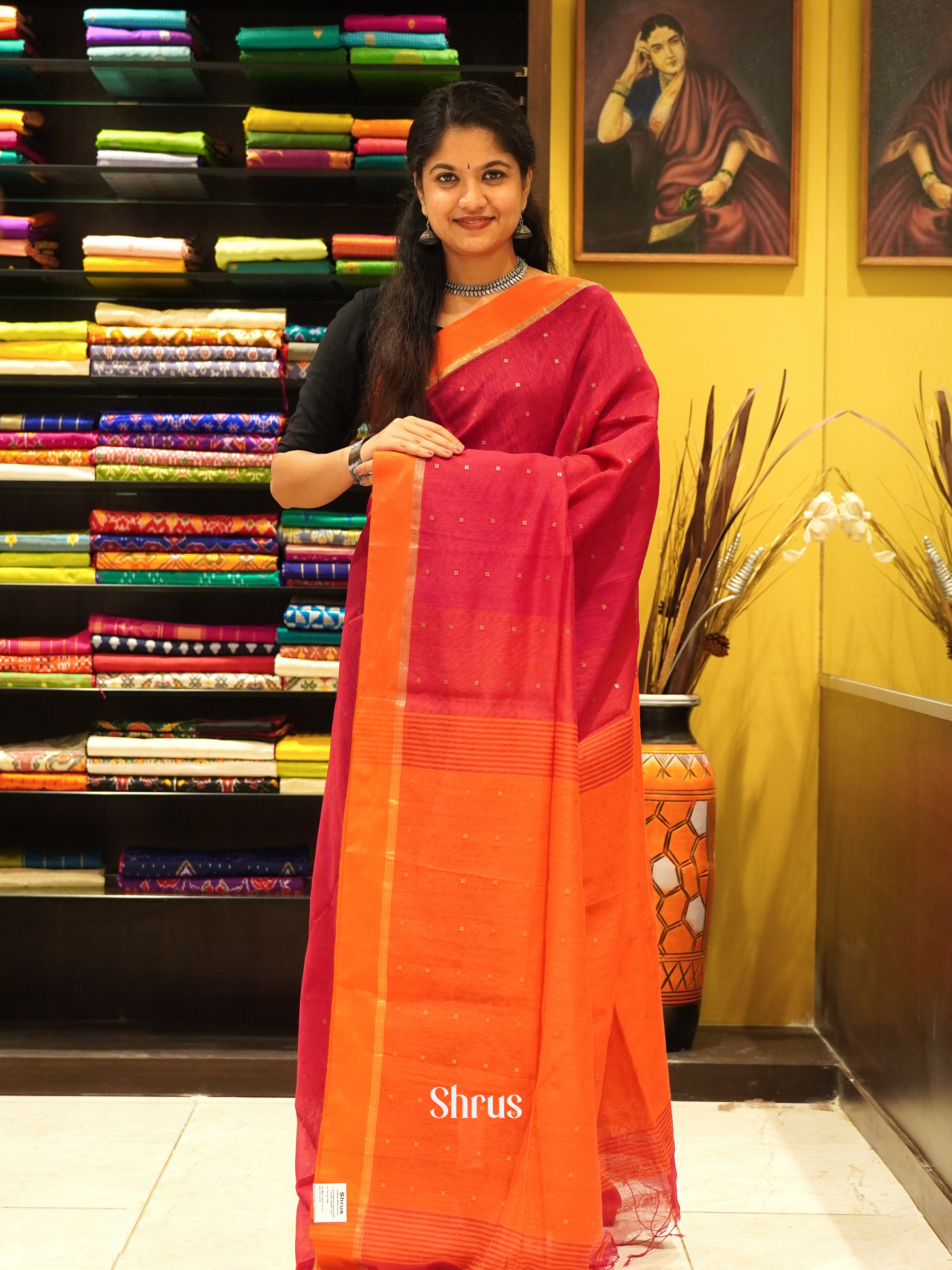 Red & Orange - Bengal cotton Saree - Shop on ShrusEternity.com