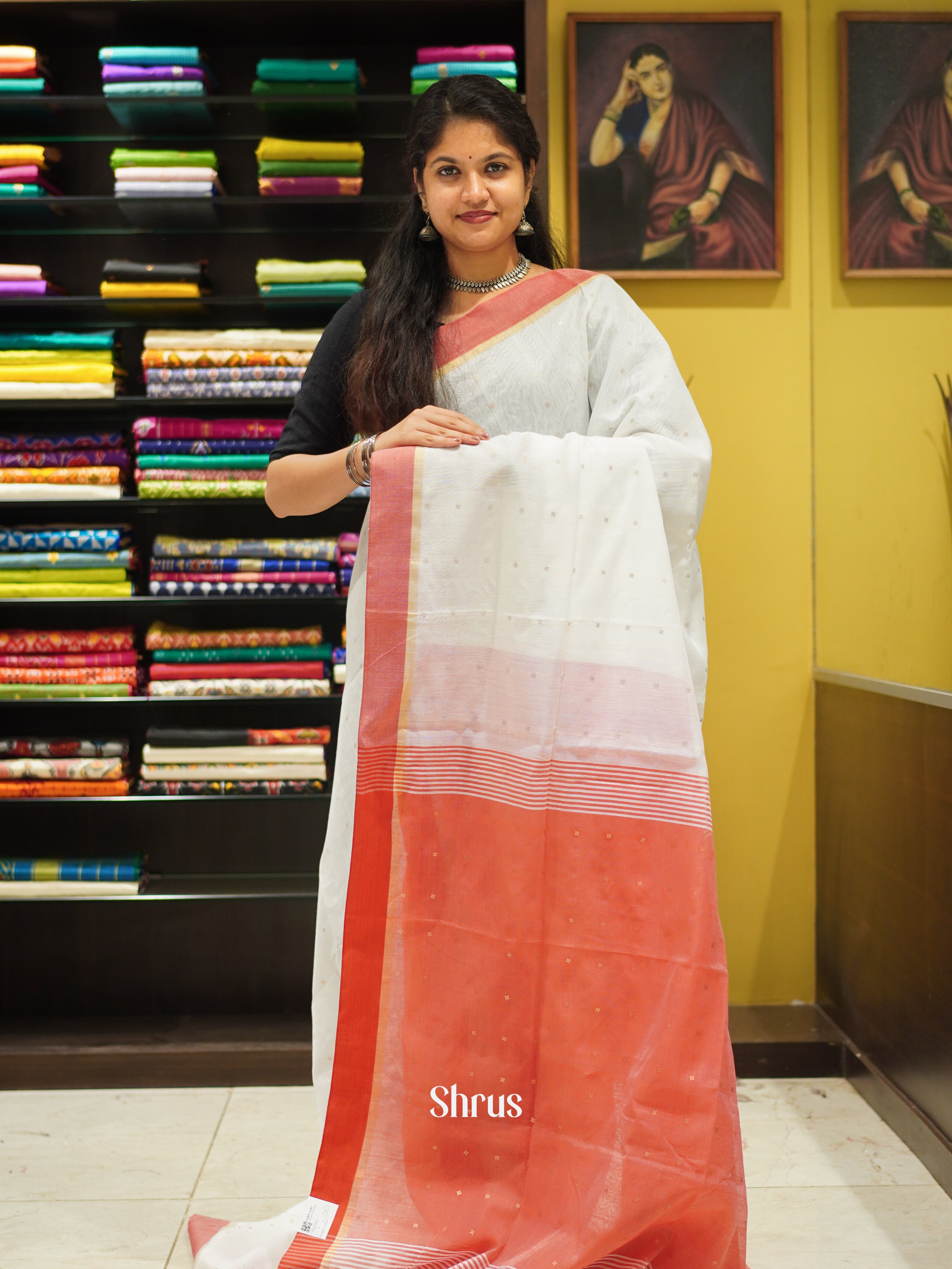 White & Red - Bengal cotton Saree - Shop on ShrusEternity.com