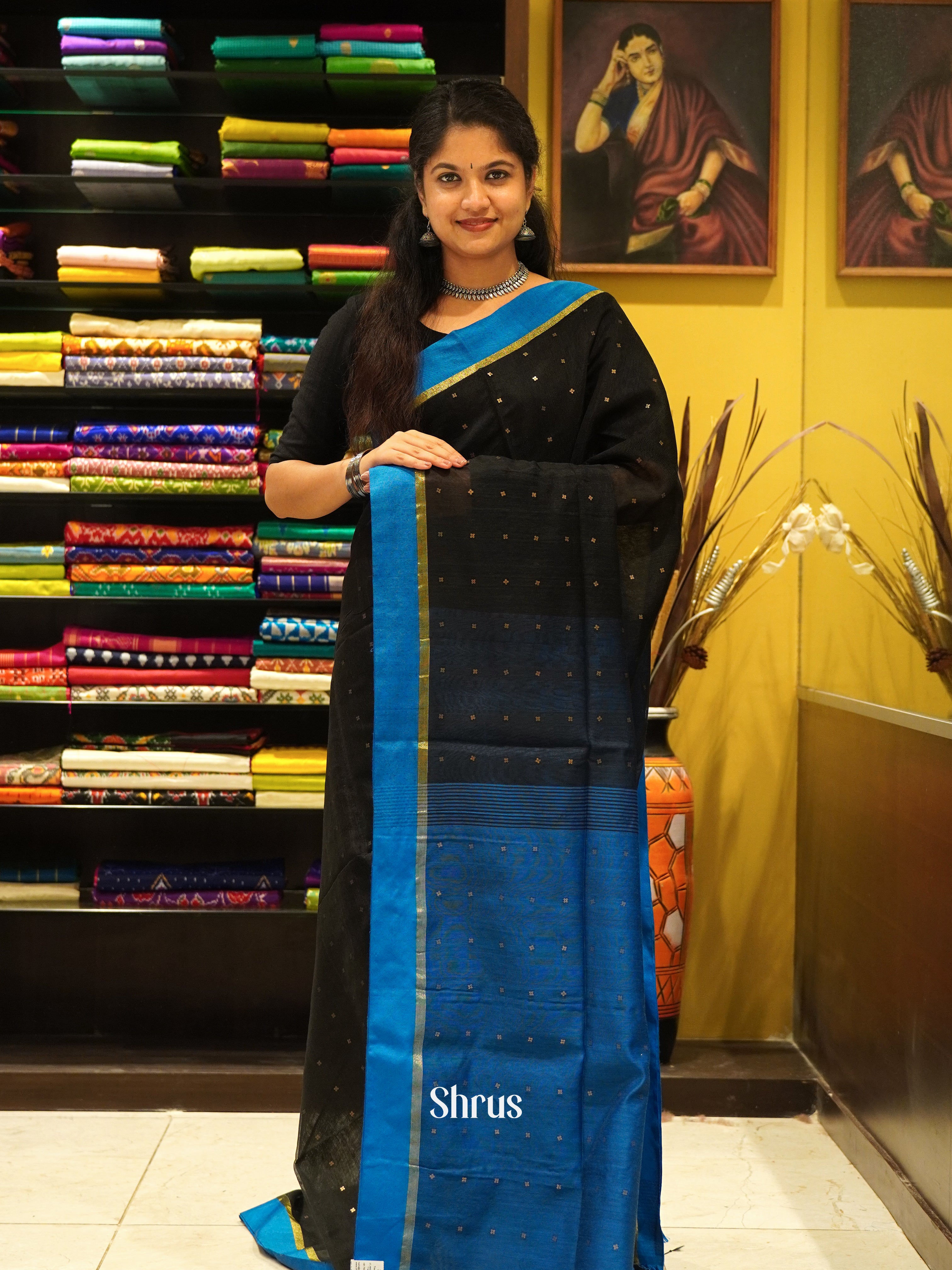 Black & Blue - Bengal cotton Saree - Shop on ShrusEternity.com