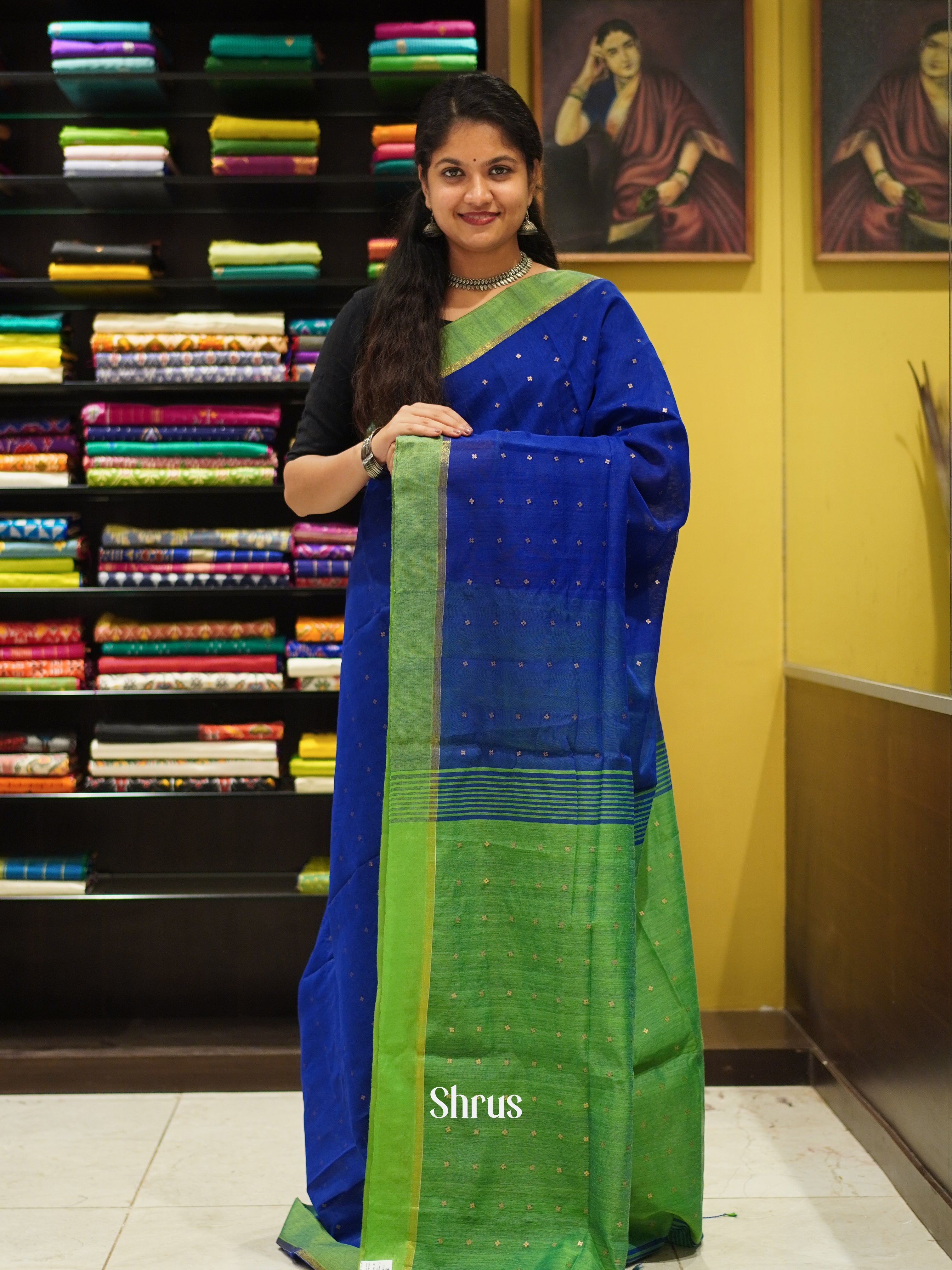 Blue & Green - Bengal cotton Saree - Shop on ShrusEternity.com