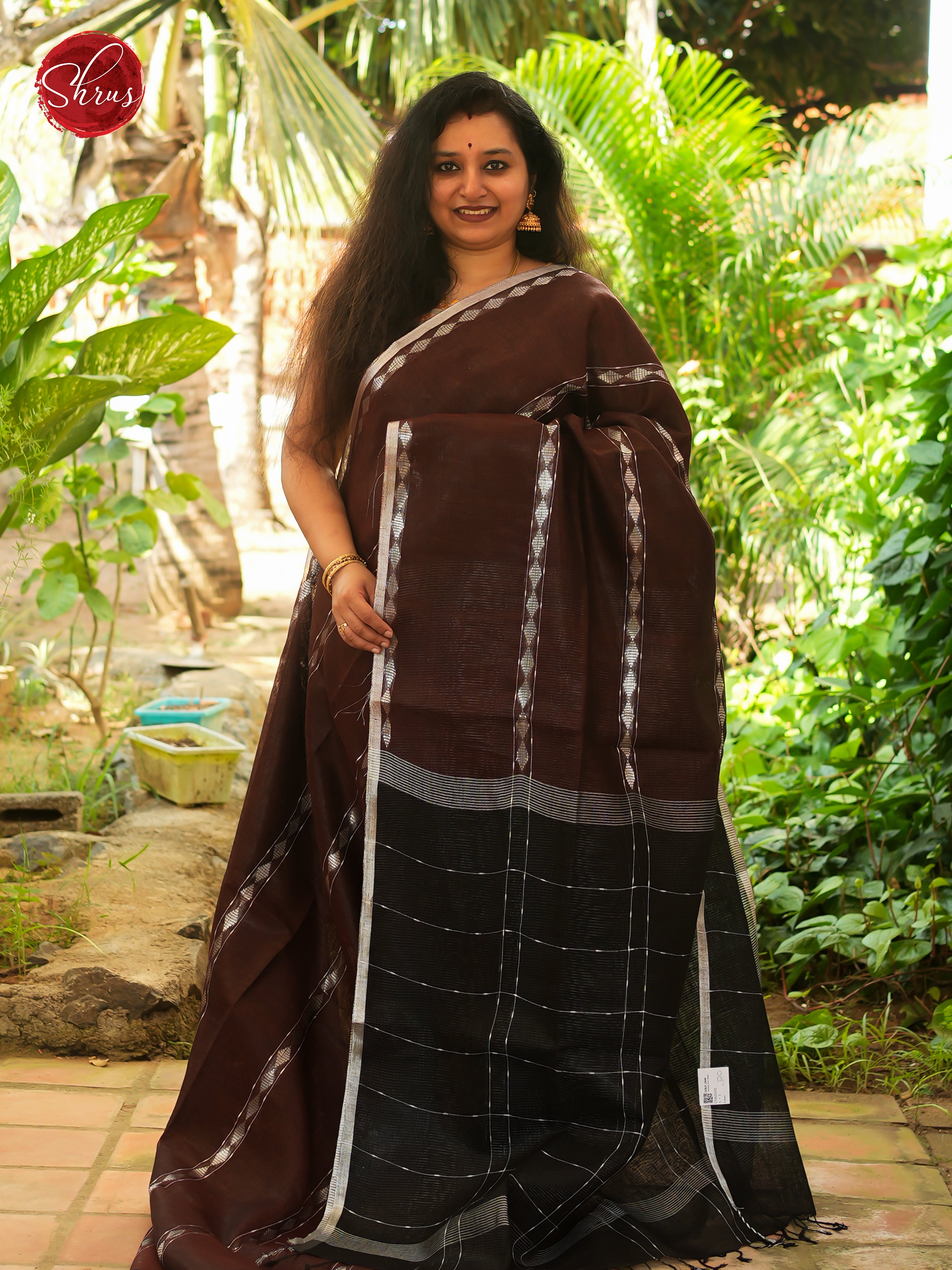 Brown & Black - Linen Saree - Shop on ShrusEternity.com