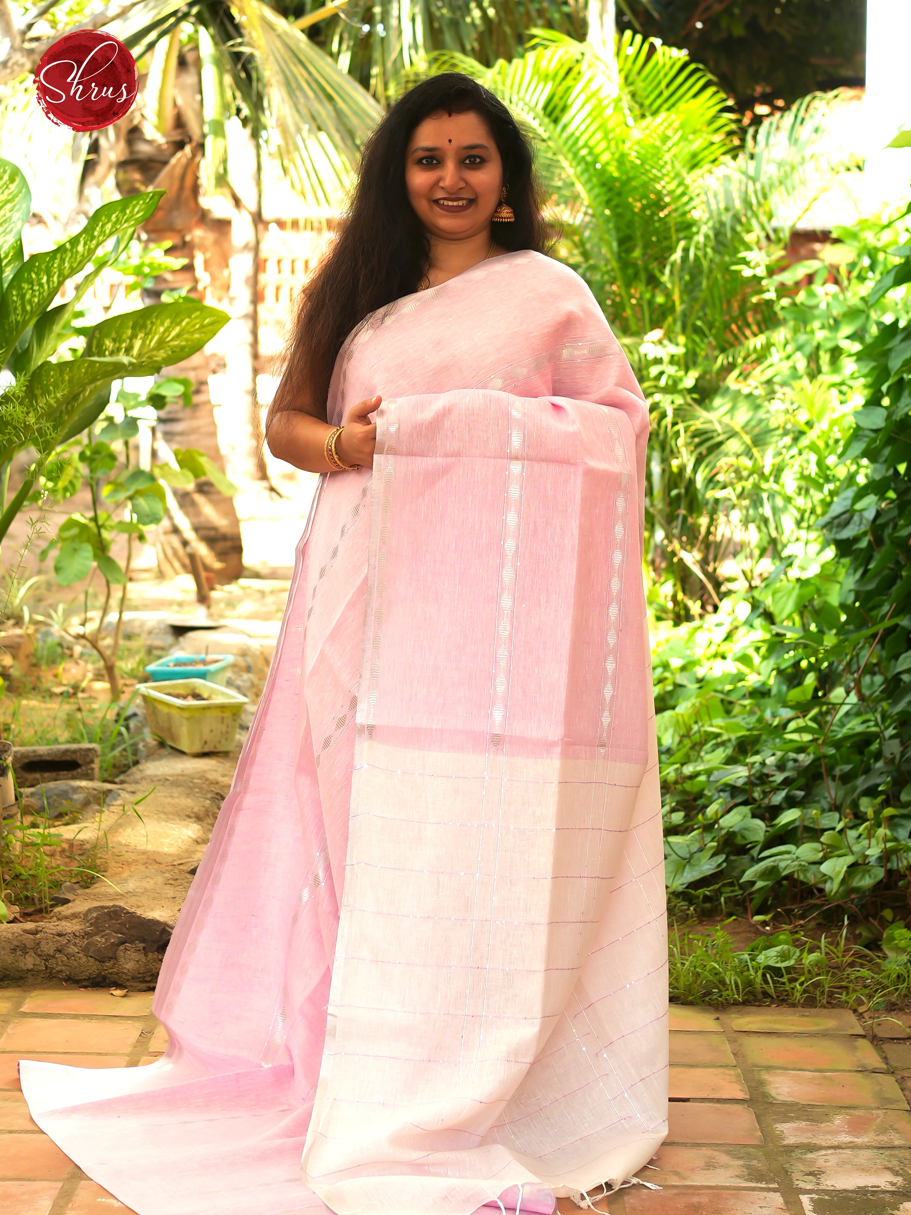 Pink & Cream - Linen Saree - Shop on ShrusEternity.com