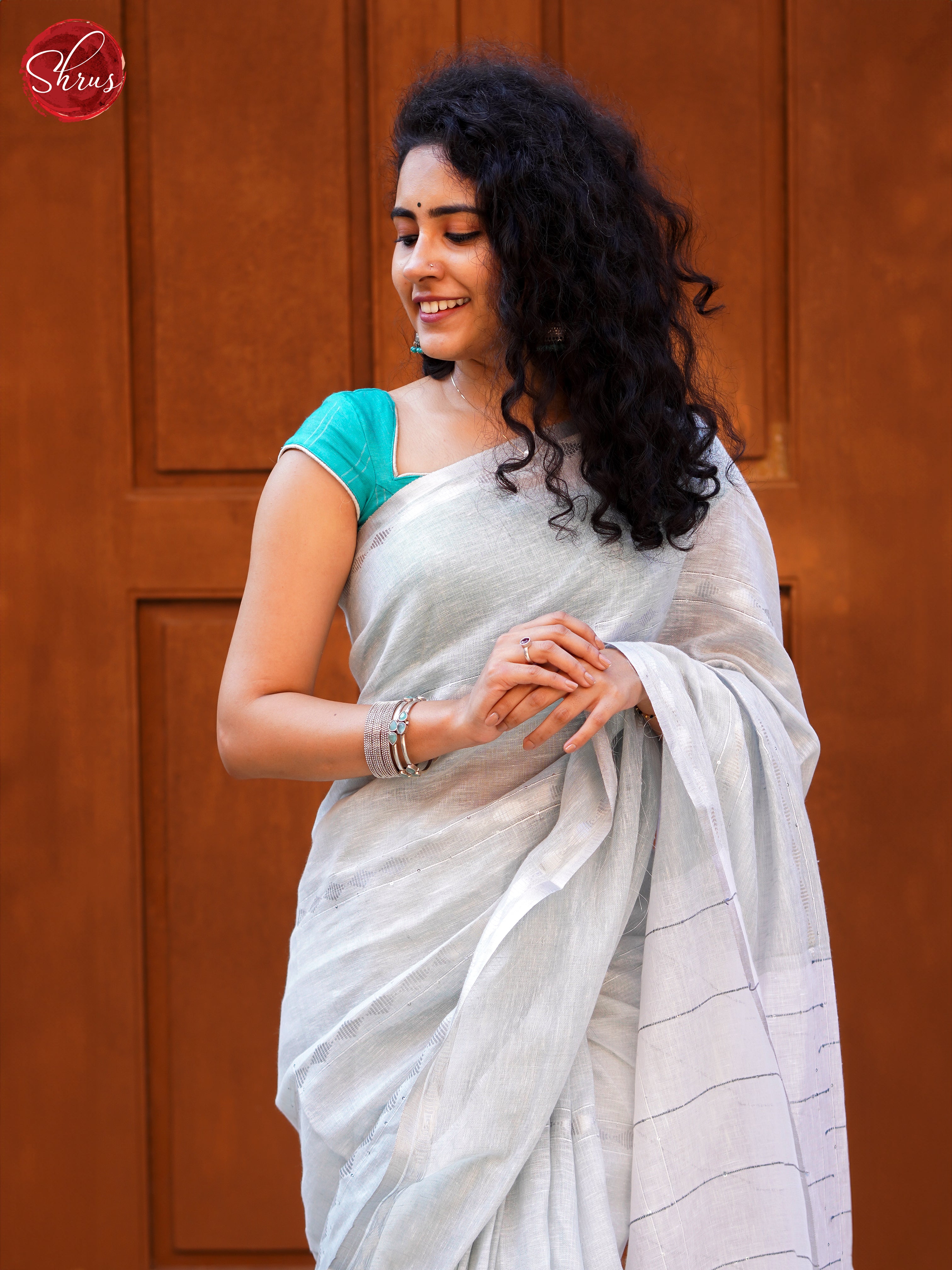 Silver (Single Tone) - Linen Saree - Shop on ShrusEternity.com