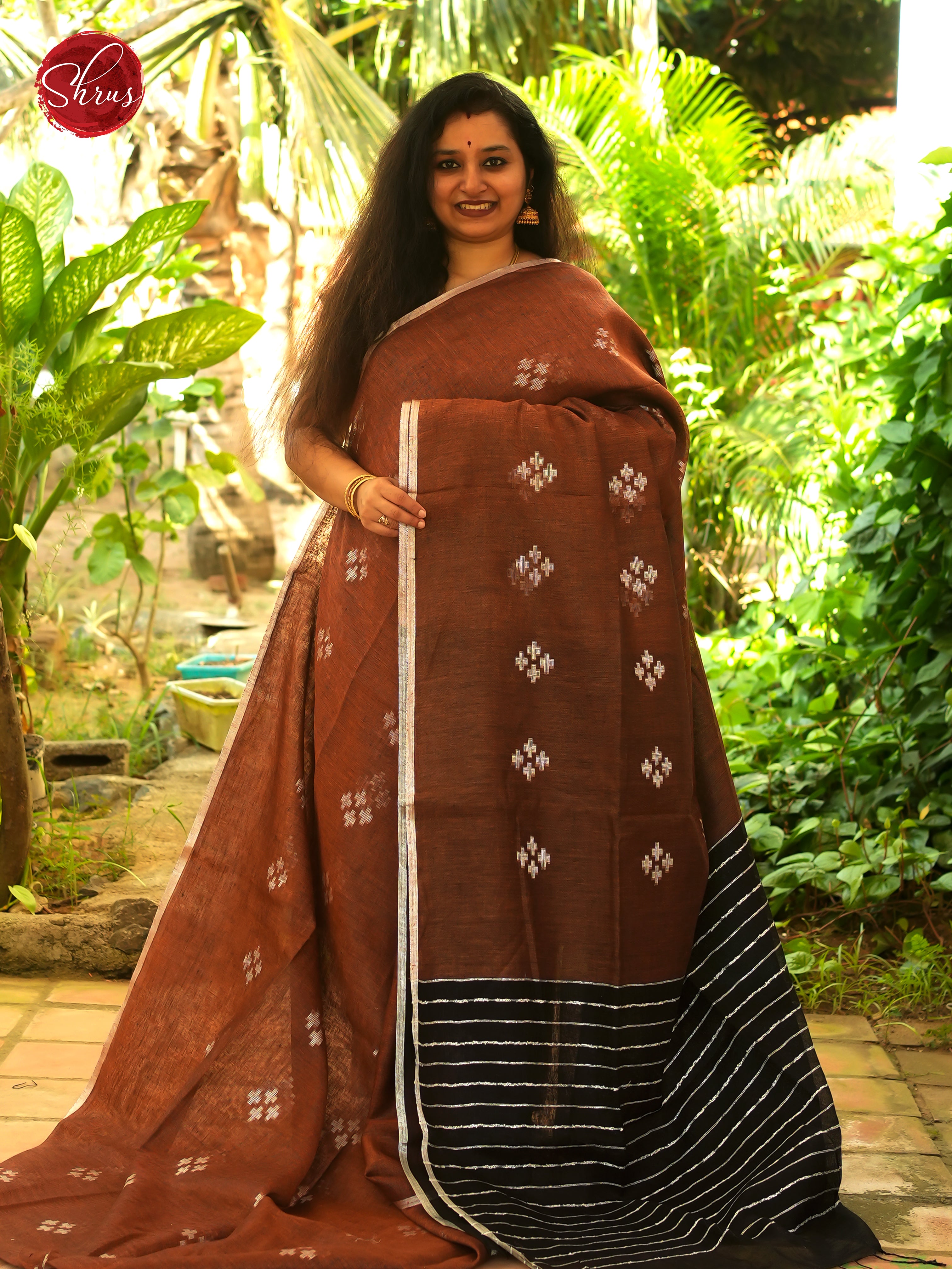 Brown & Black - Linen Saree - Shop on ShrusEternity.com