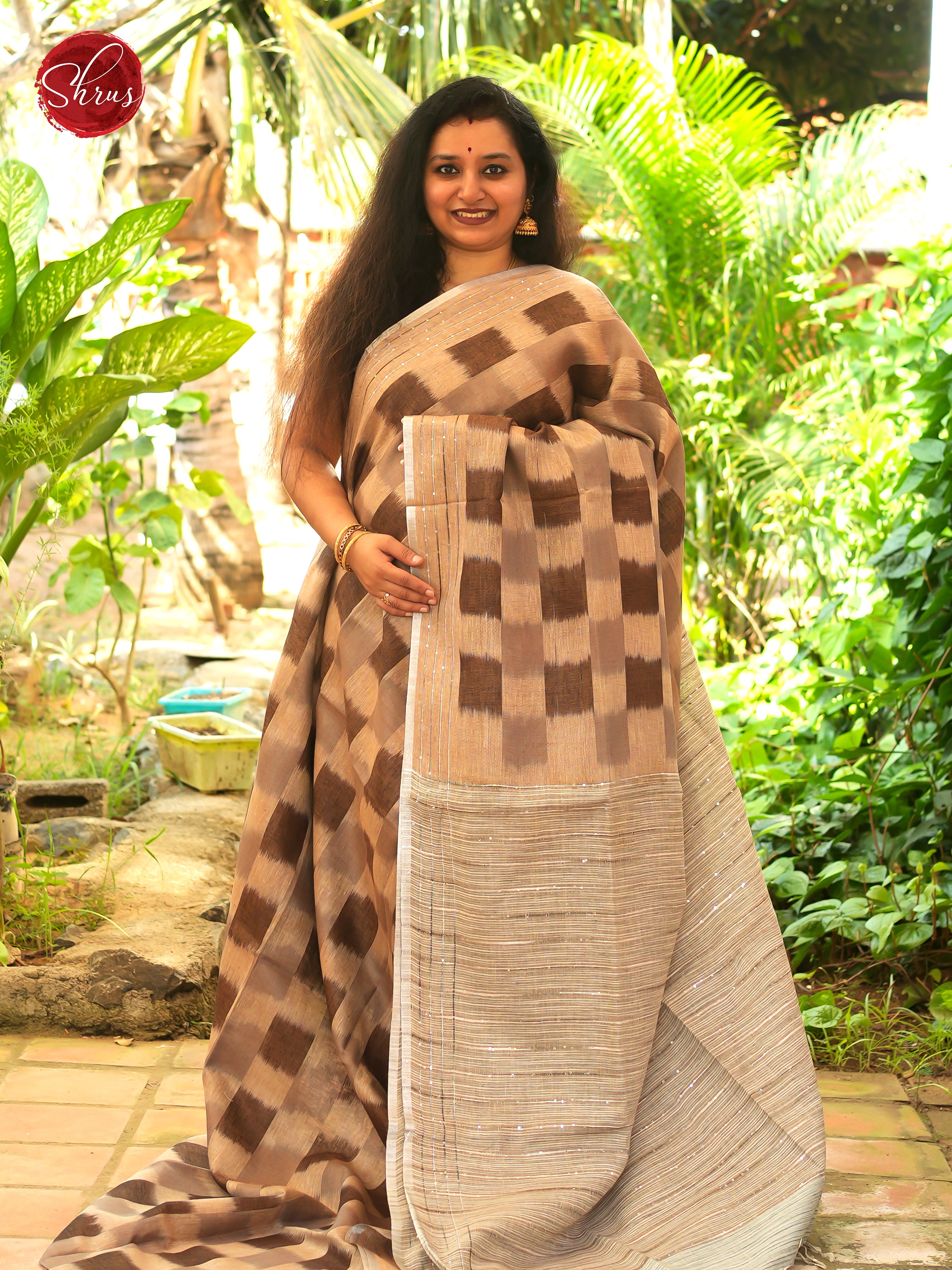 Brown & Beige - Linen Saree - Shop on ShrusEternity.com