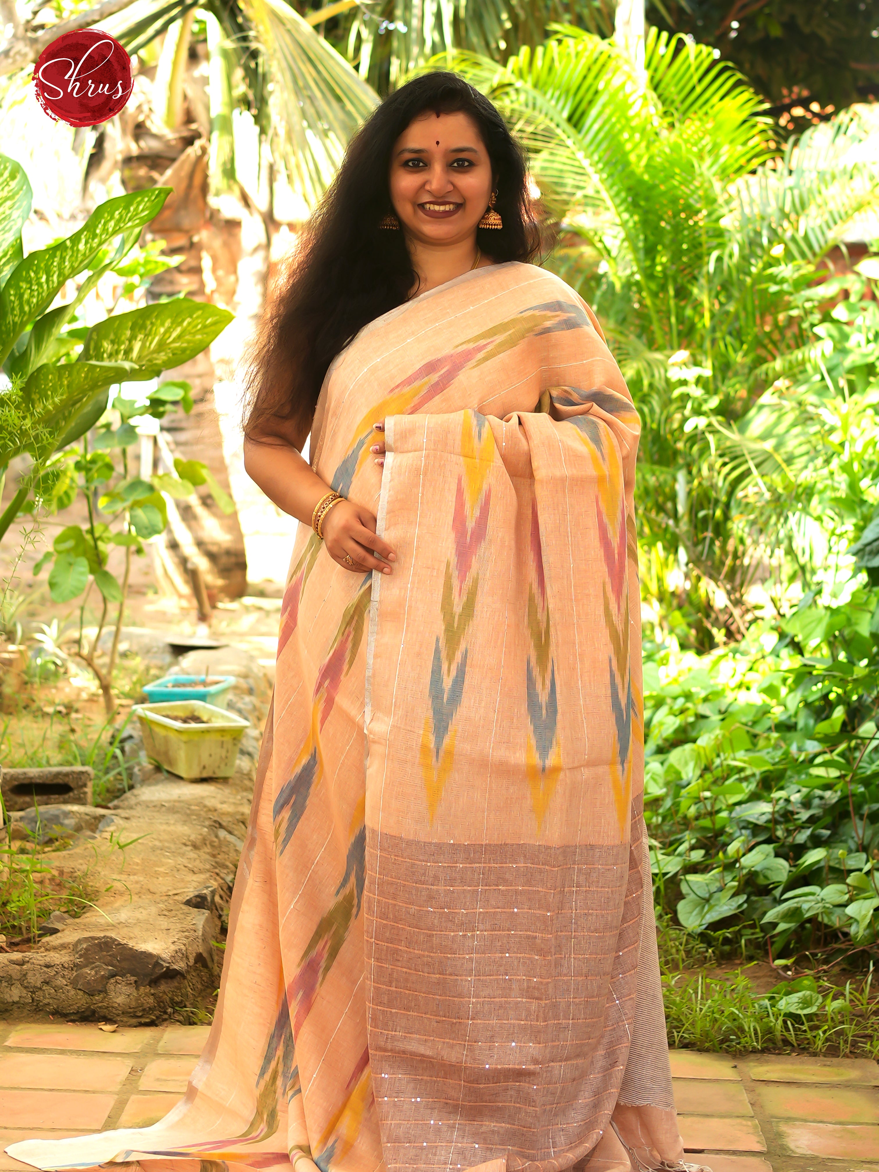 Peach - Linen Saree Saree - Shop on ShrusEternity.com