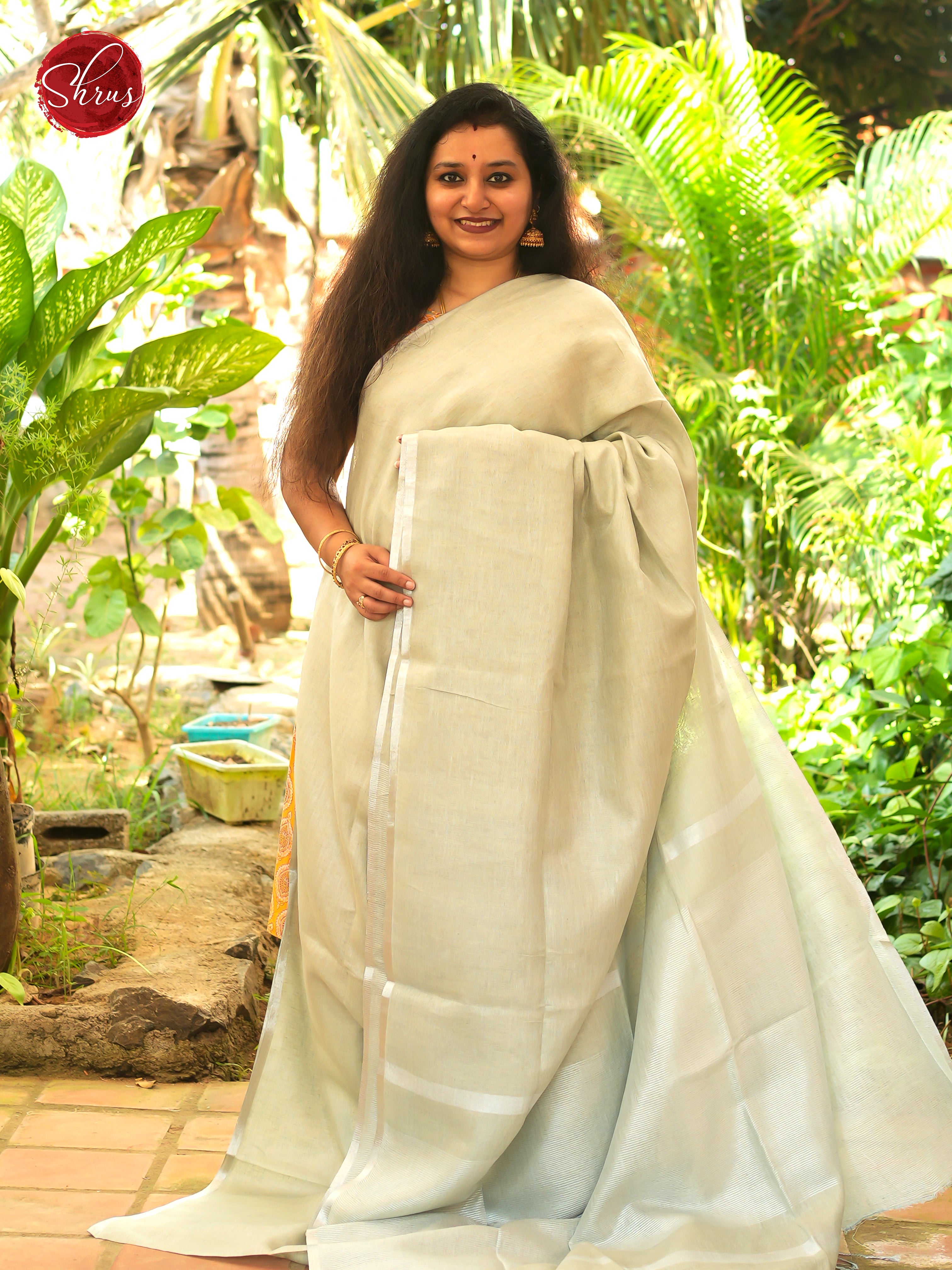 Cream(Single Tone) - Linen Saree - Shop on ShrusEternity.com