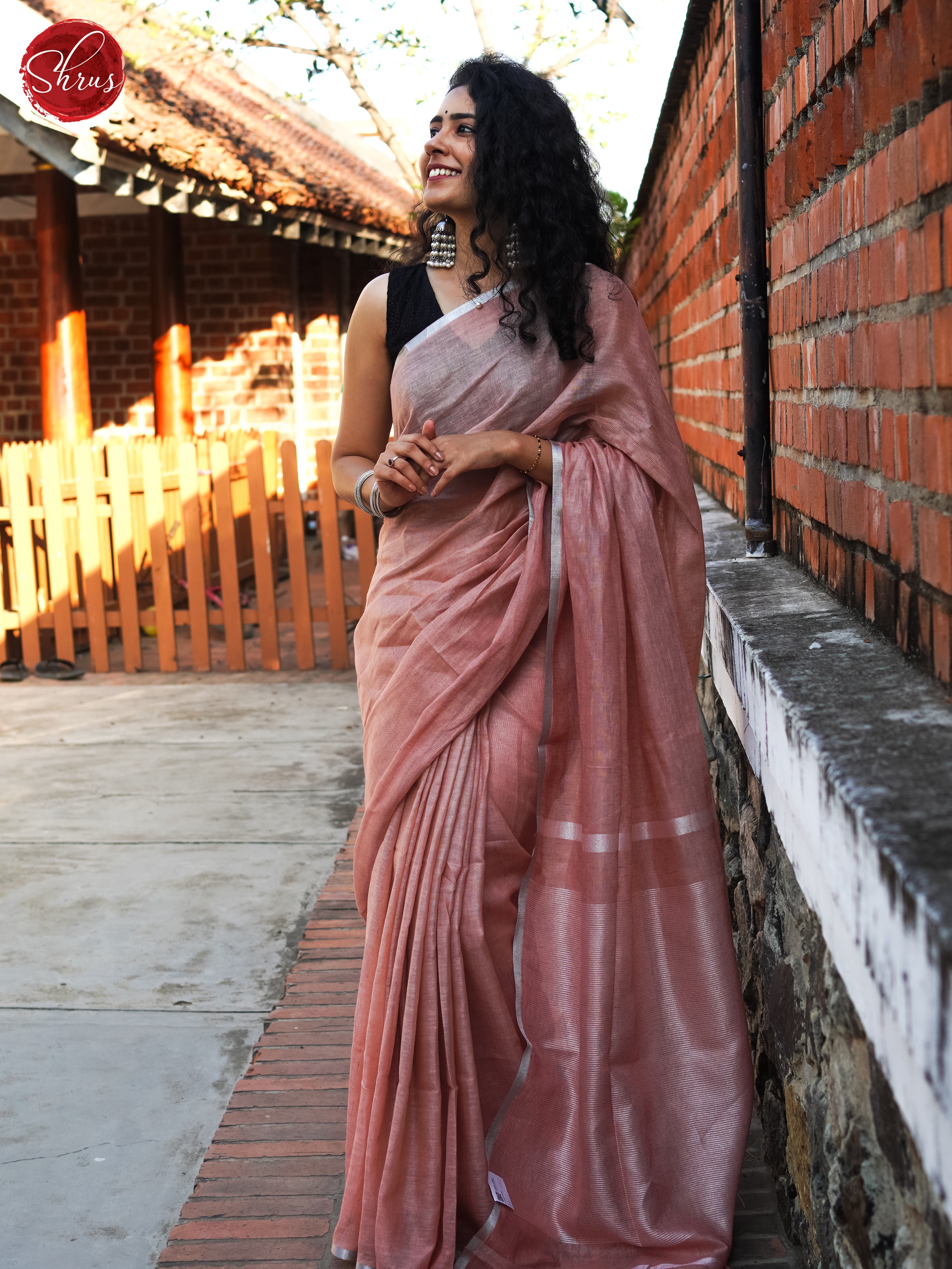 Dusty Onion Pink  - Linen Saree - Shop on ShrusEternity.com